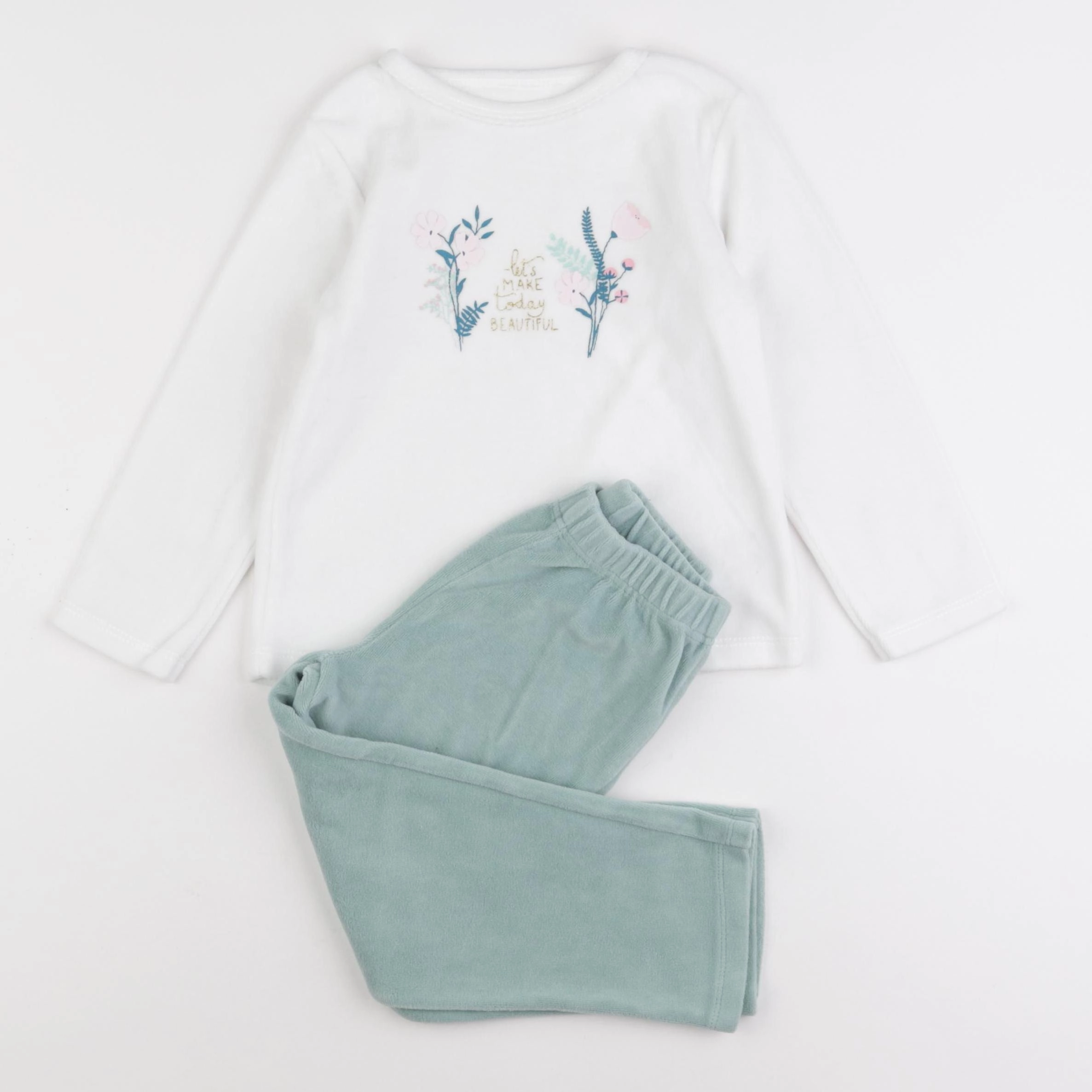 Vertbaudet - pyjama velours bleu, blanc - 4 ans
