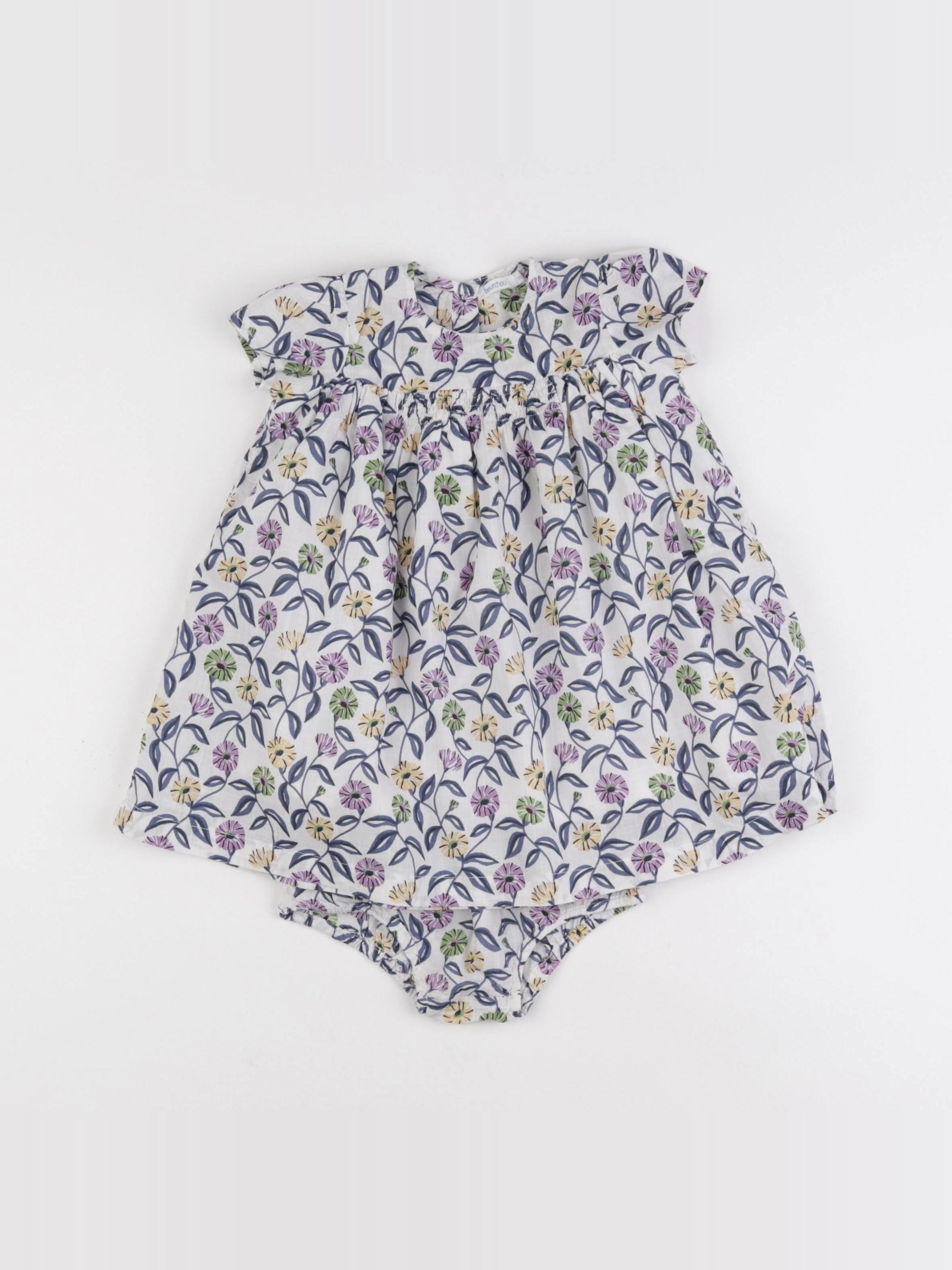 Boutchou - robe blanc, violet - 9 mois