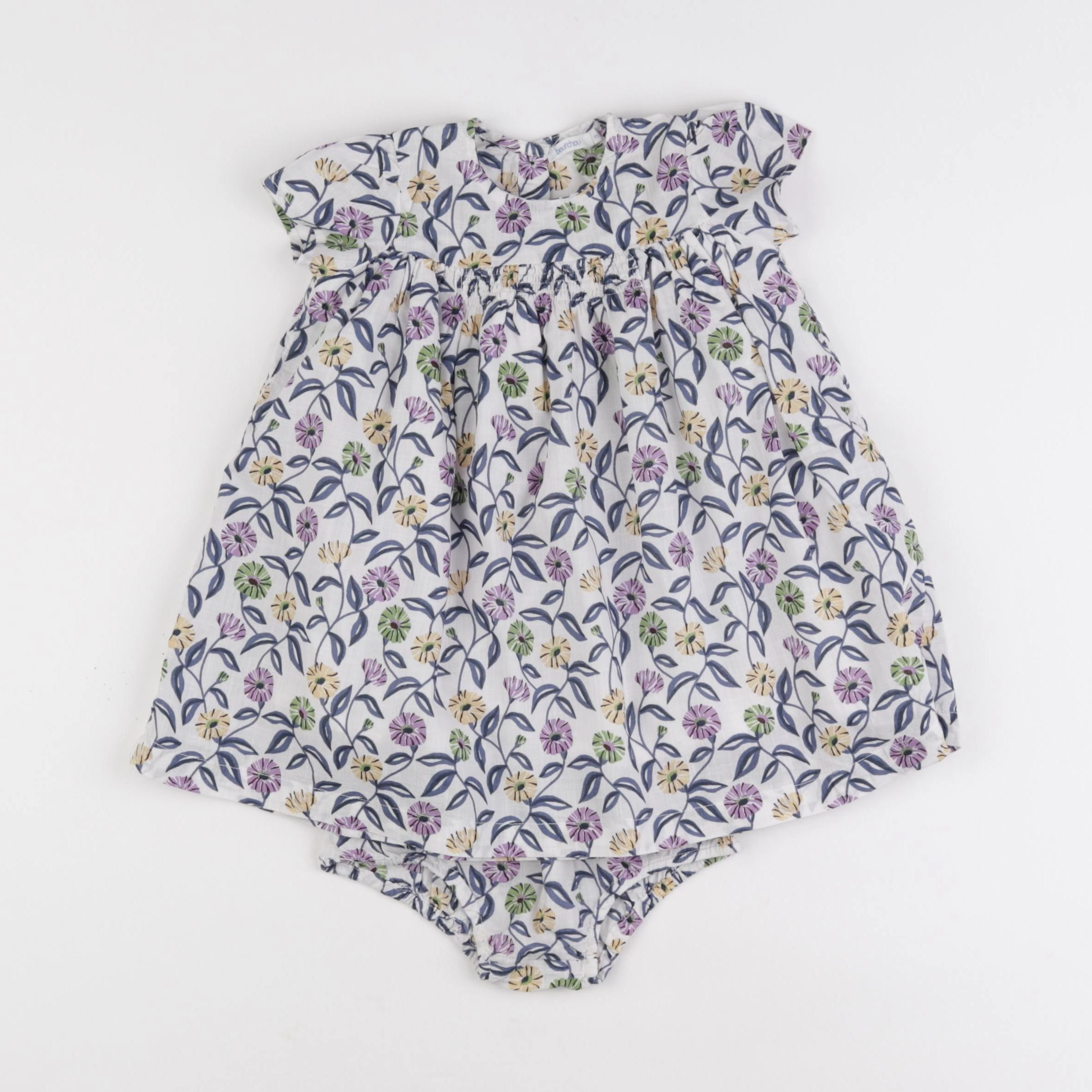 Boutchou - robe blanc, violet - 9 mois