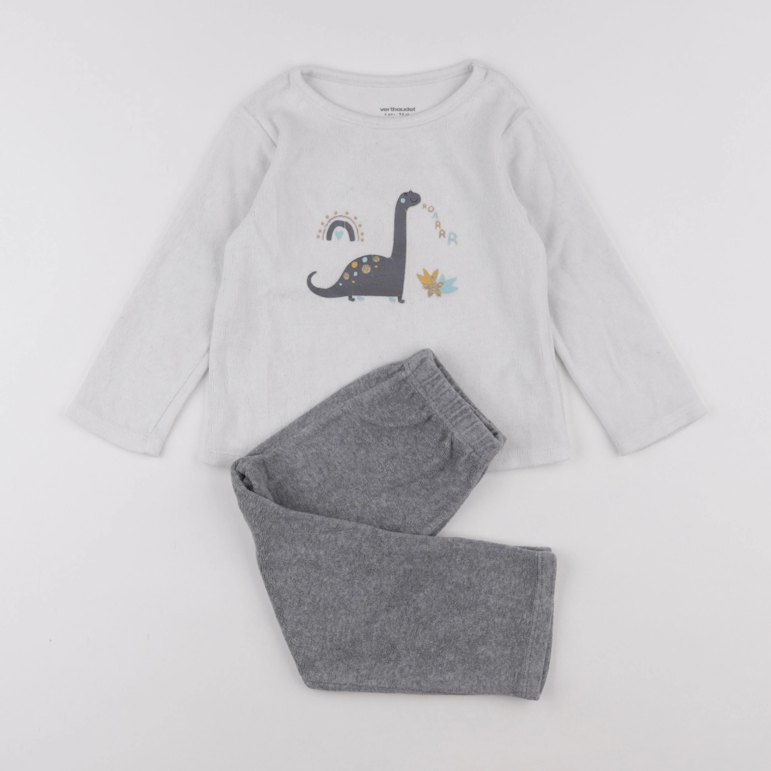 Vertbaudet - pyjama velours blanc, gris - 3 ans