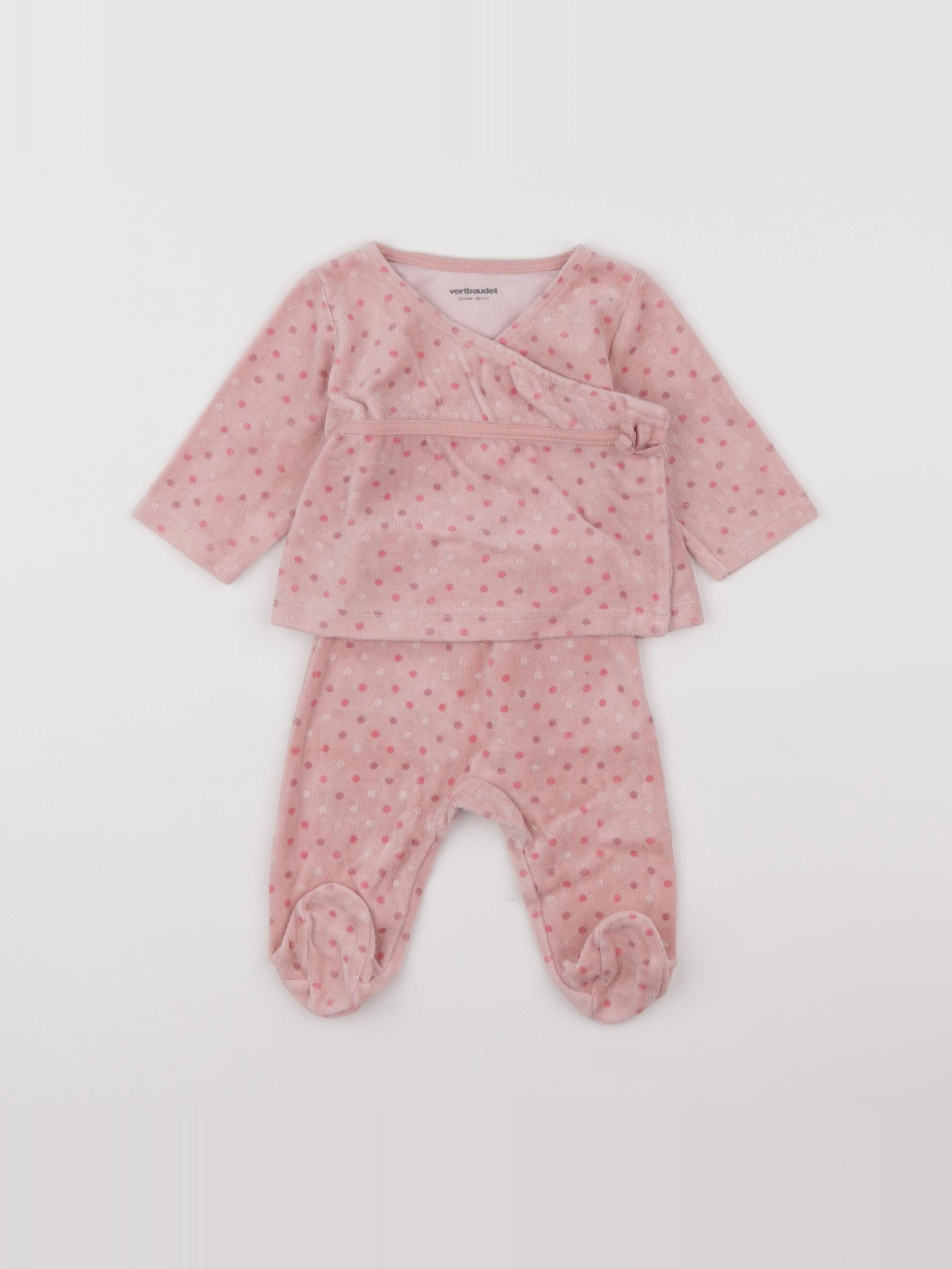 Vertbaudet - pyjama velours rose - 3 mois