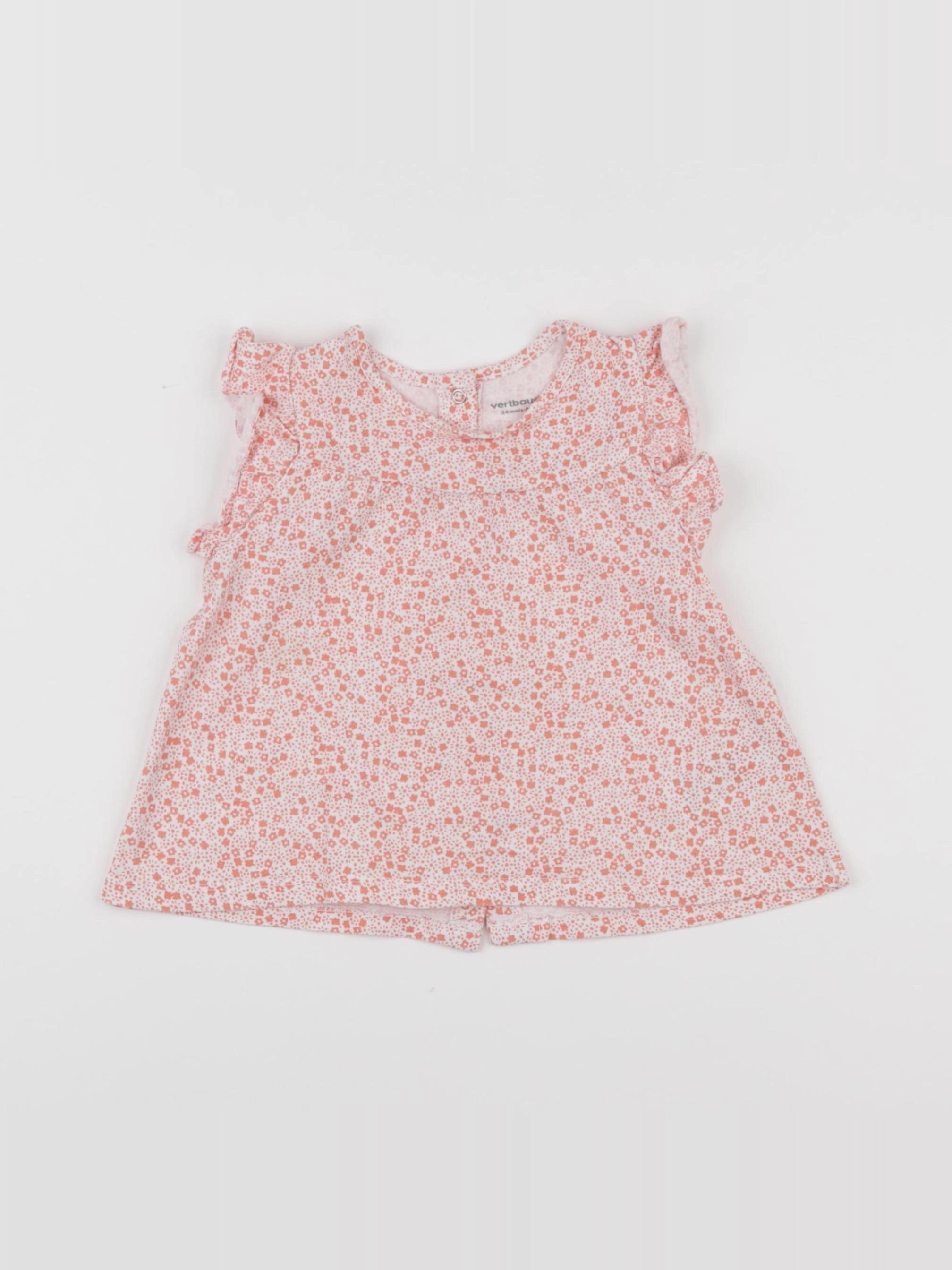 Vertbaudet - tee-shirt blanc, rose - 24 mois