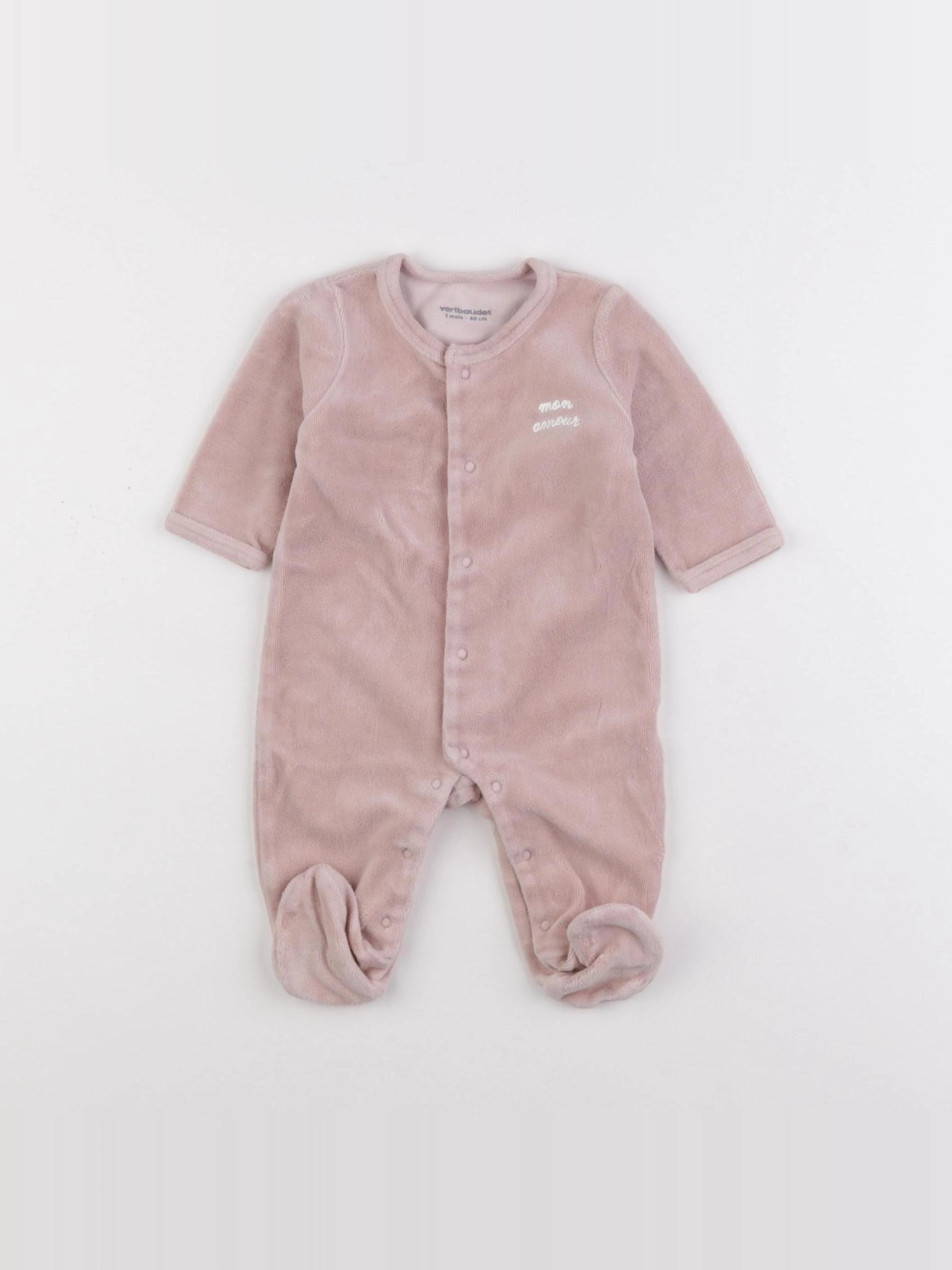 Vertbaudet - pyjama velours rose - 3 mois