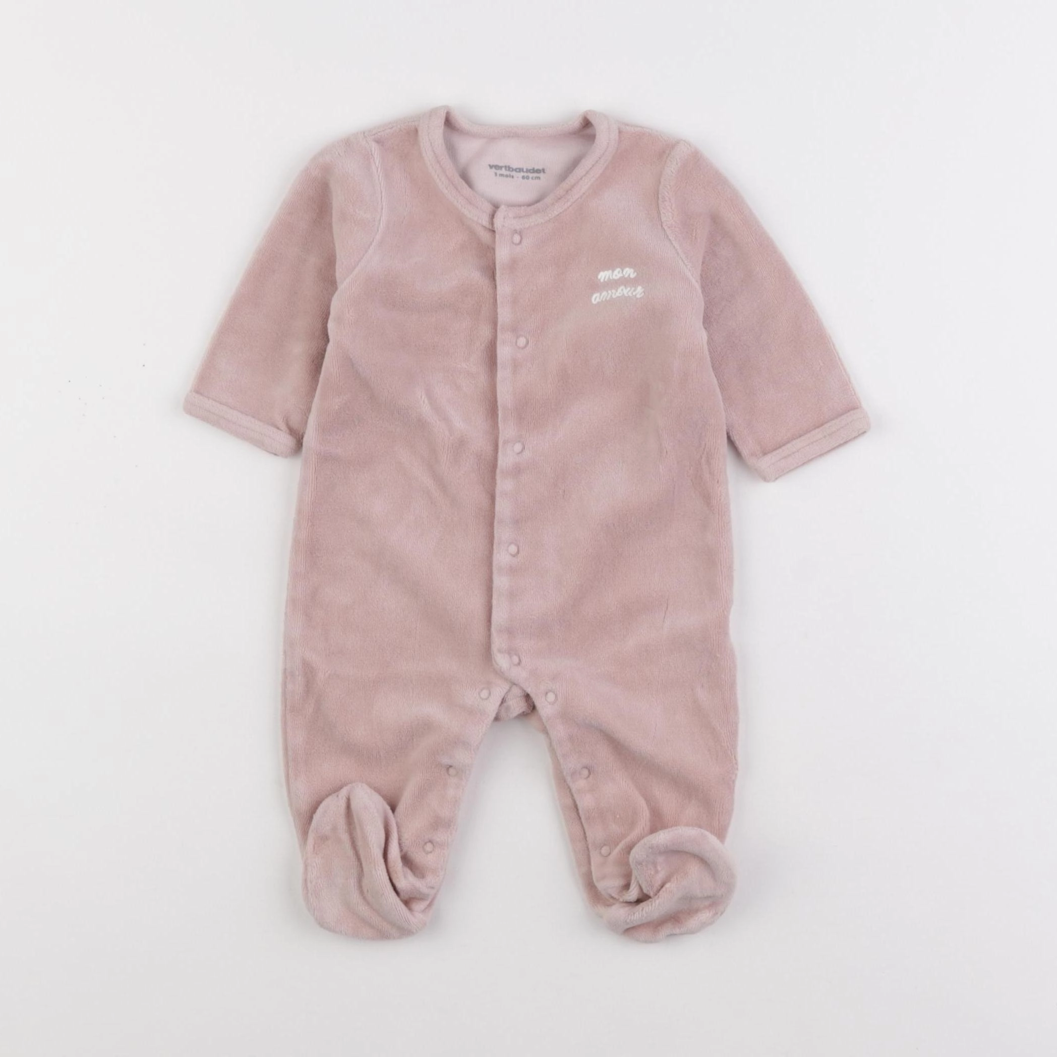 Vertbaudet - pyjama velours rose - 3 mois