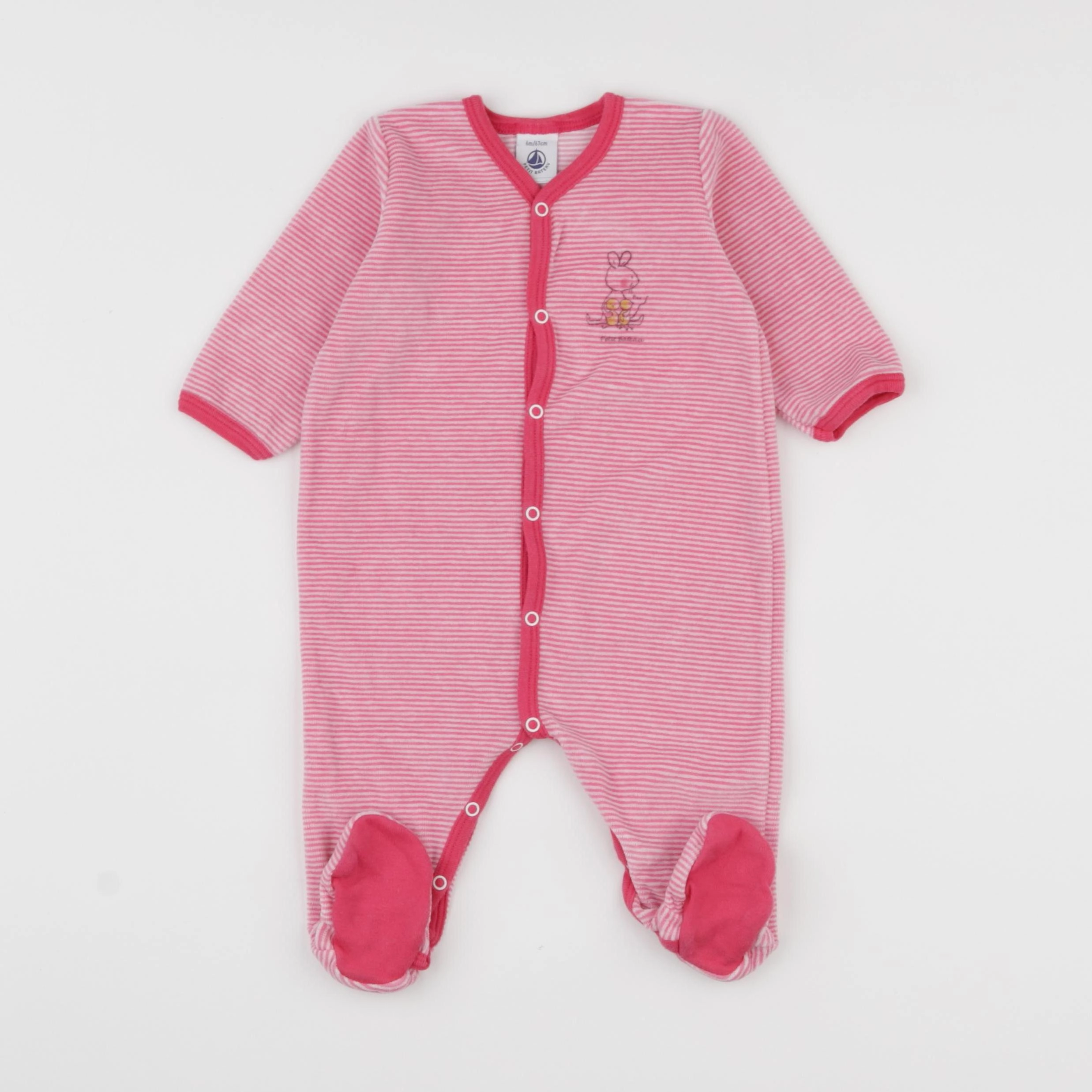 Petit Bateau - pyjama velours rose - 6 mois