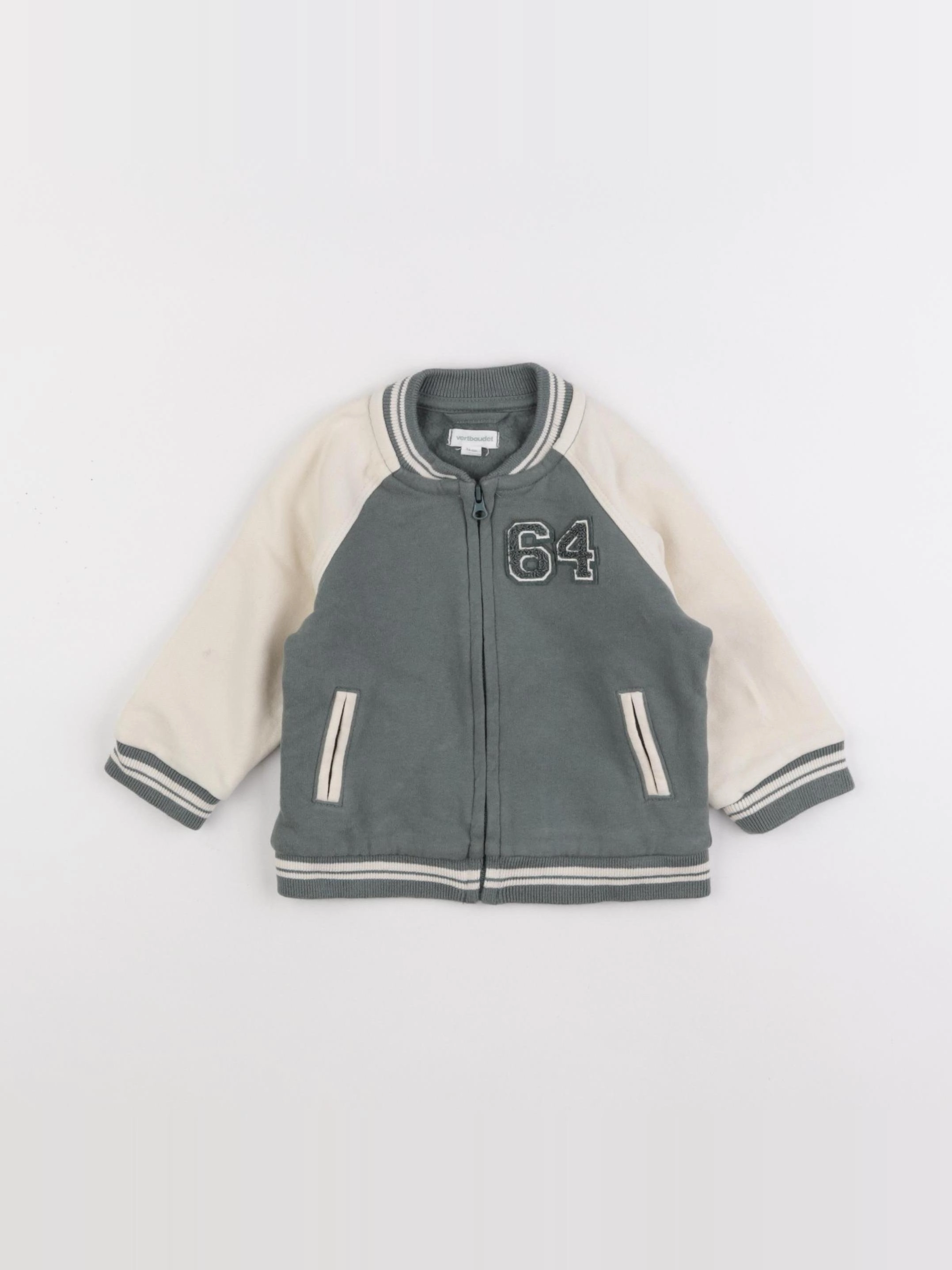 Vertbaudet - sweat blanc, vert - 12 mois