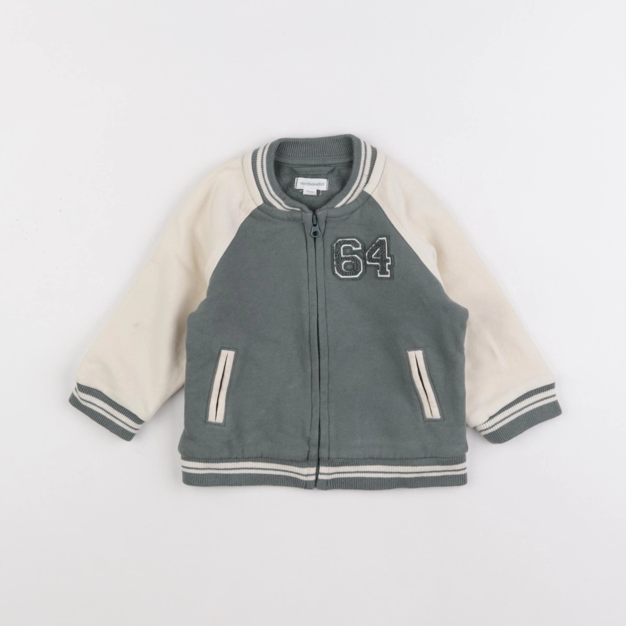 Vertbaudet - sweat blanc, vert - 12 mois