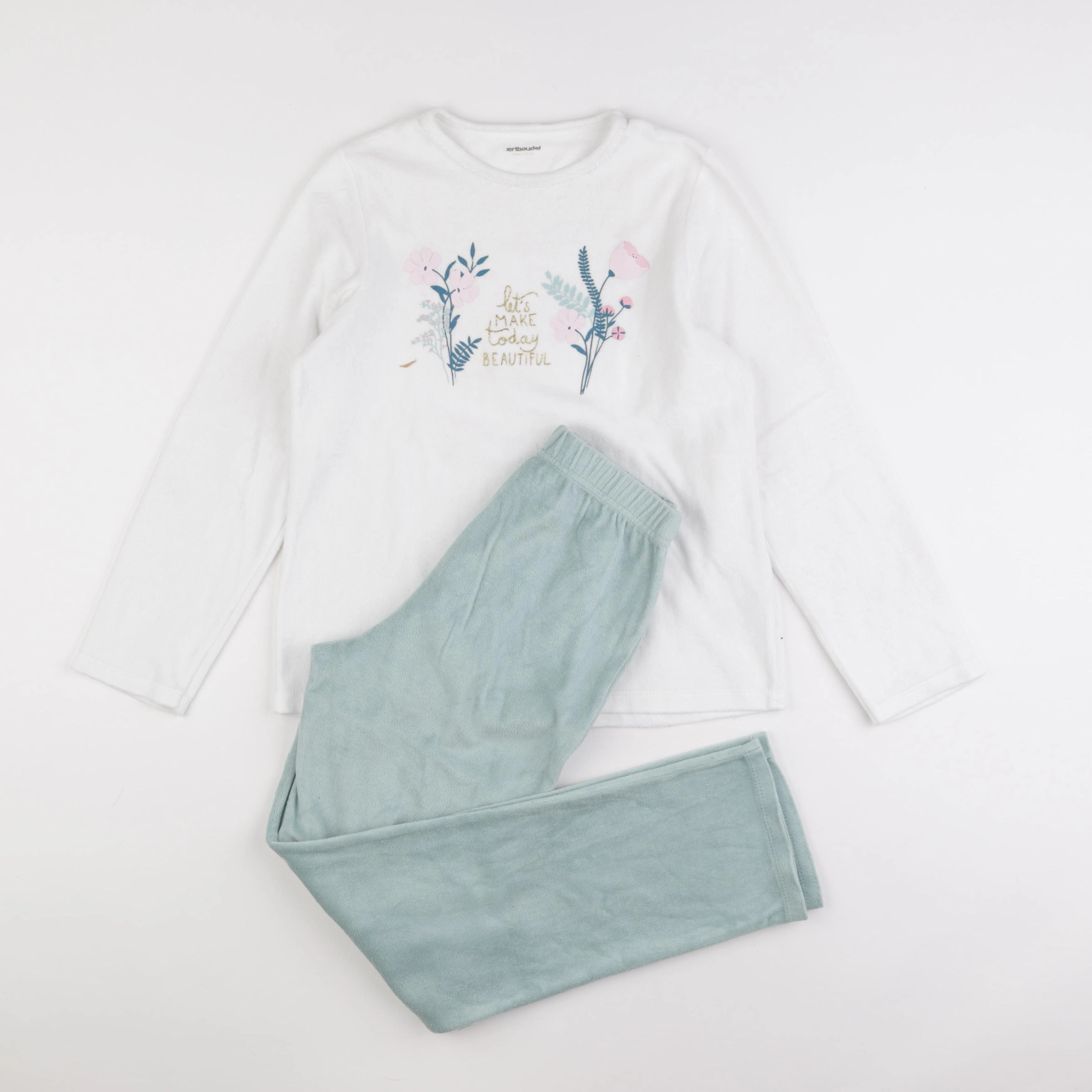 Vertbaudet - pyjama velours blanc, vert - 12 ans