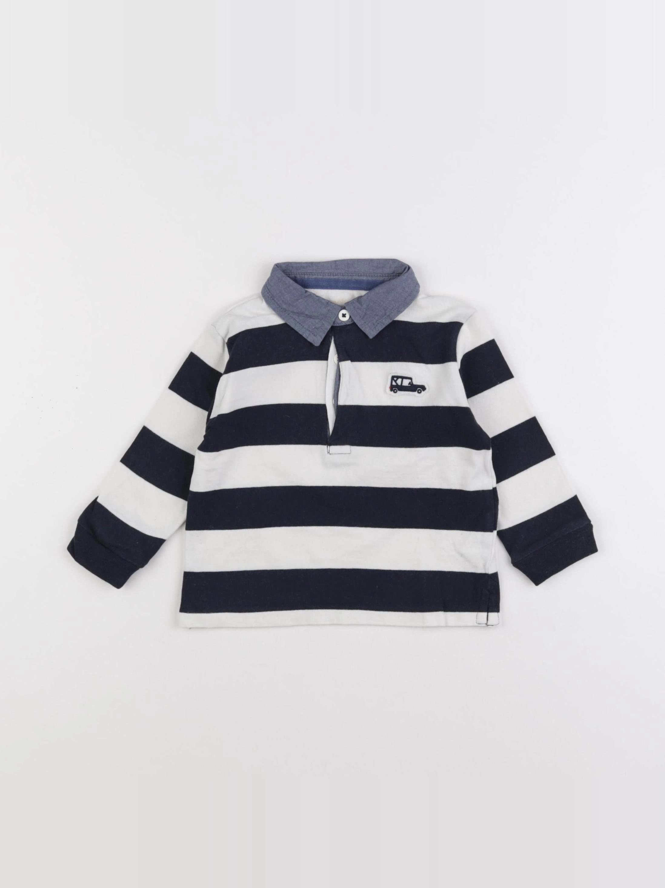 Boutchou - polo bleu, blanc - 12 mois