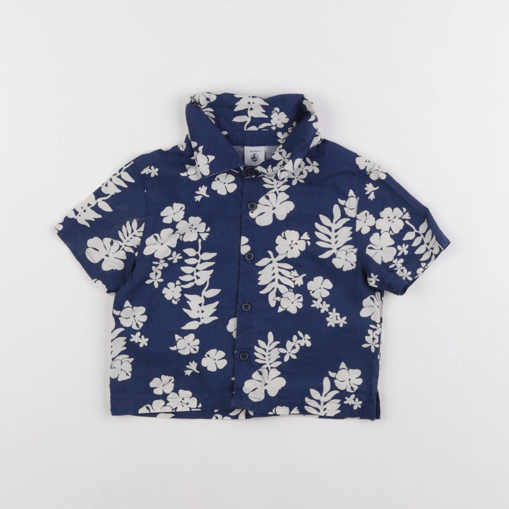 Petit Bateau - chemise bleu, blanc - 18 mois