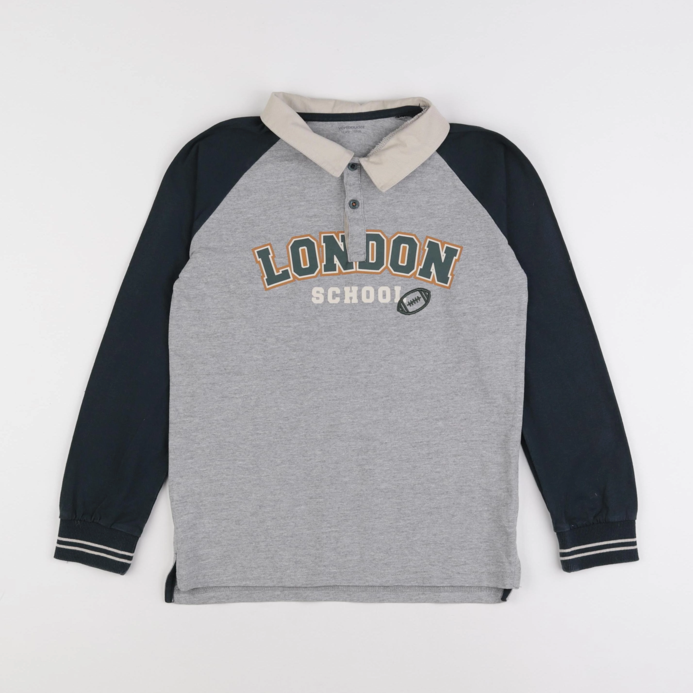 Vertbaudet - polo gris, vert - 12 ans