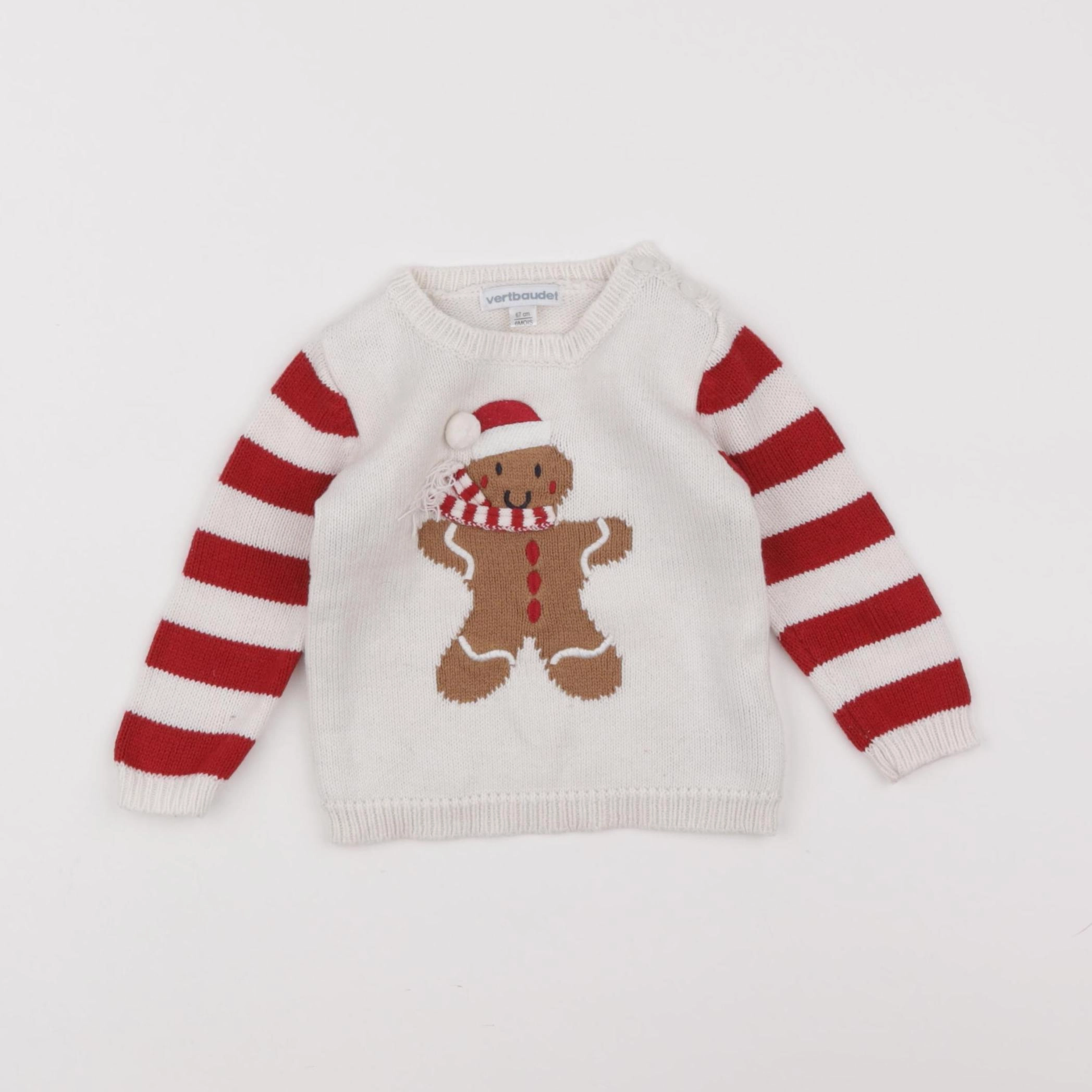Vertbaudet - pull blanc, rouge - 6 mois