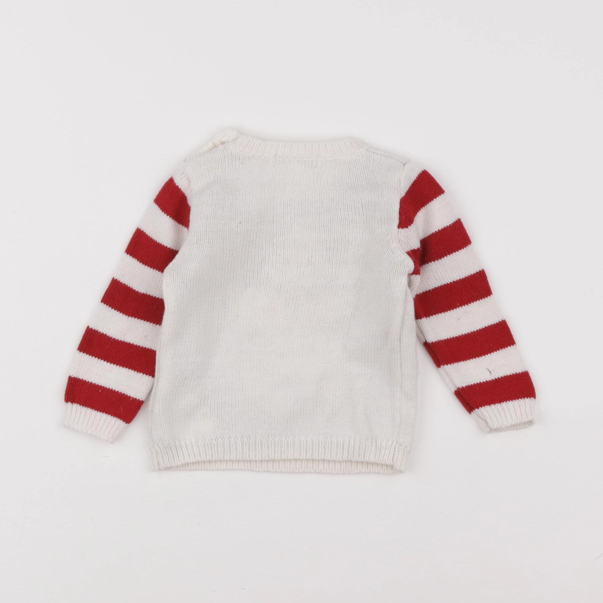 Vertbaudet - pull blanc, rouge - 6 mois