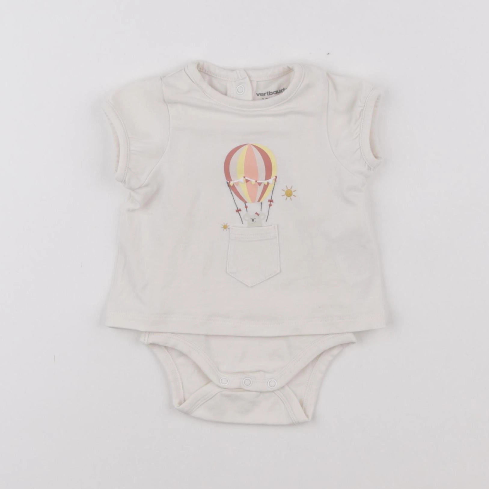 Vertbaudet - body tee-shirt beige - 1 mois