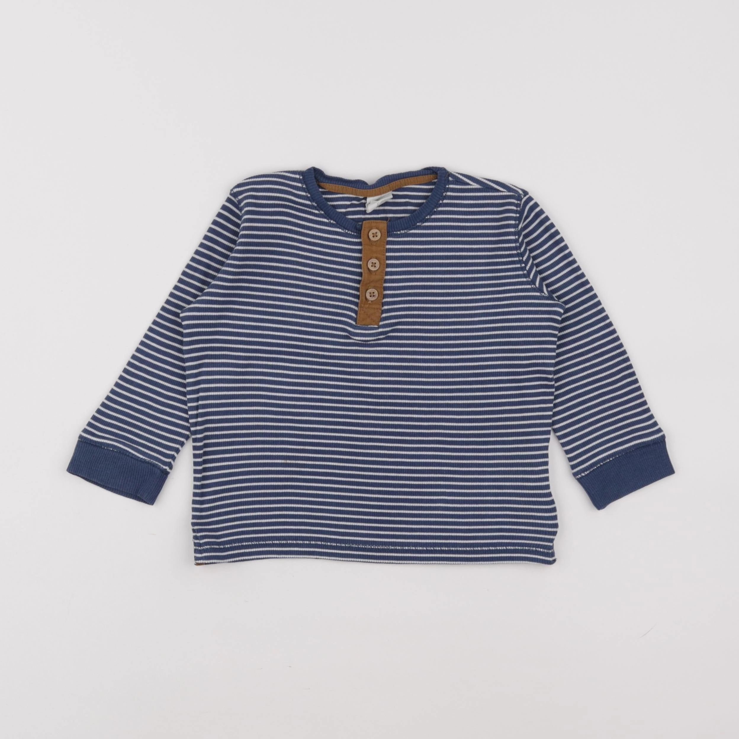 H&M - tee-shirt bleu, blanc - 12/18 mois