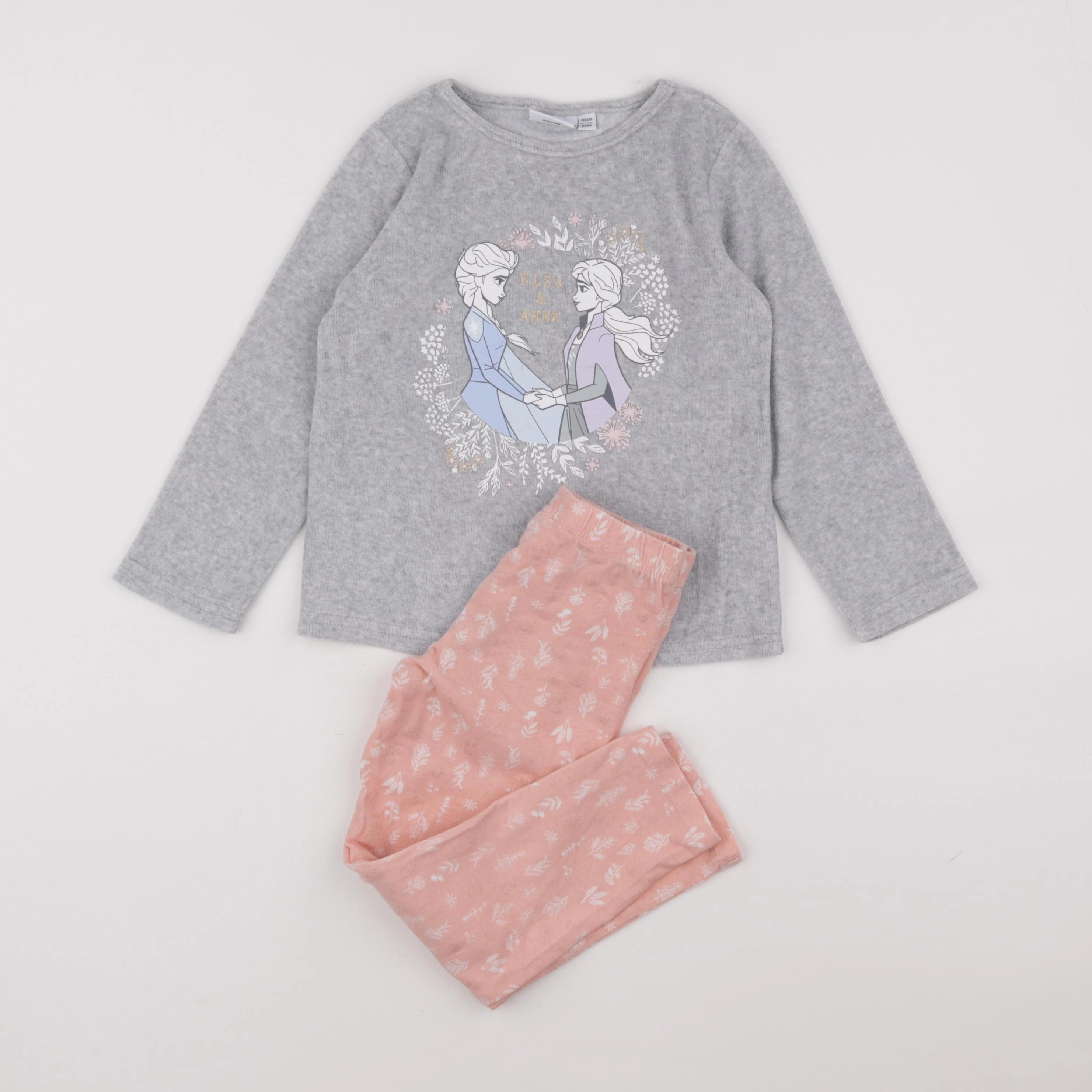 Vertbaudet - pyjama velours gris, rose - 5 ans