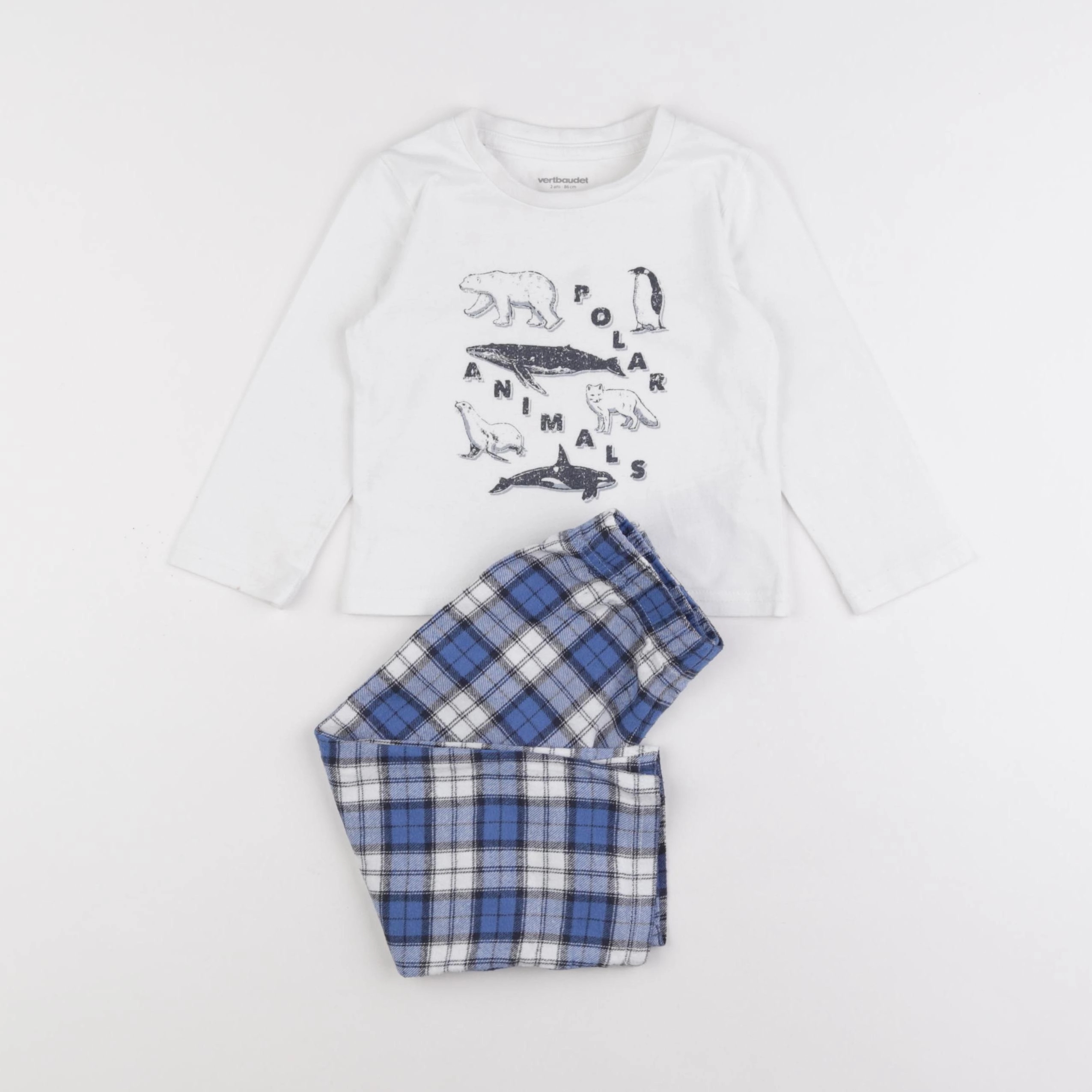 Vertbaudet - pyjama coton blanc, bleu - 2 ans