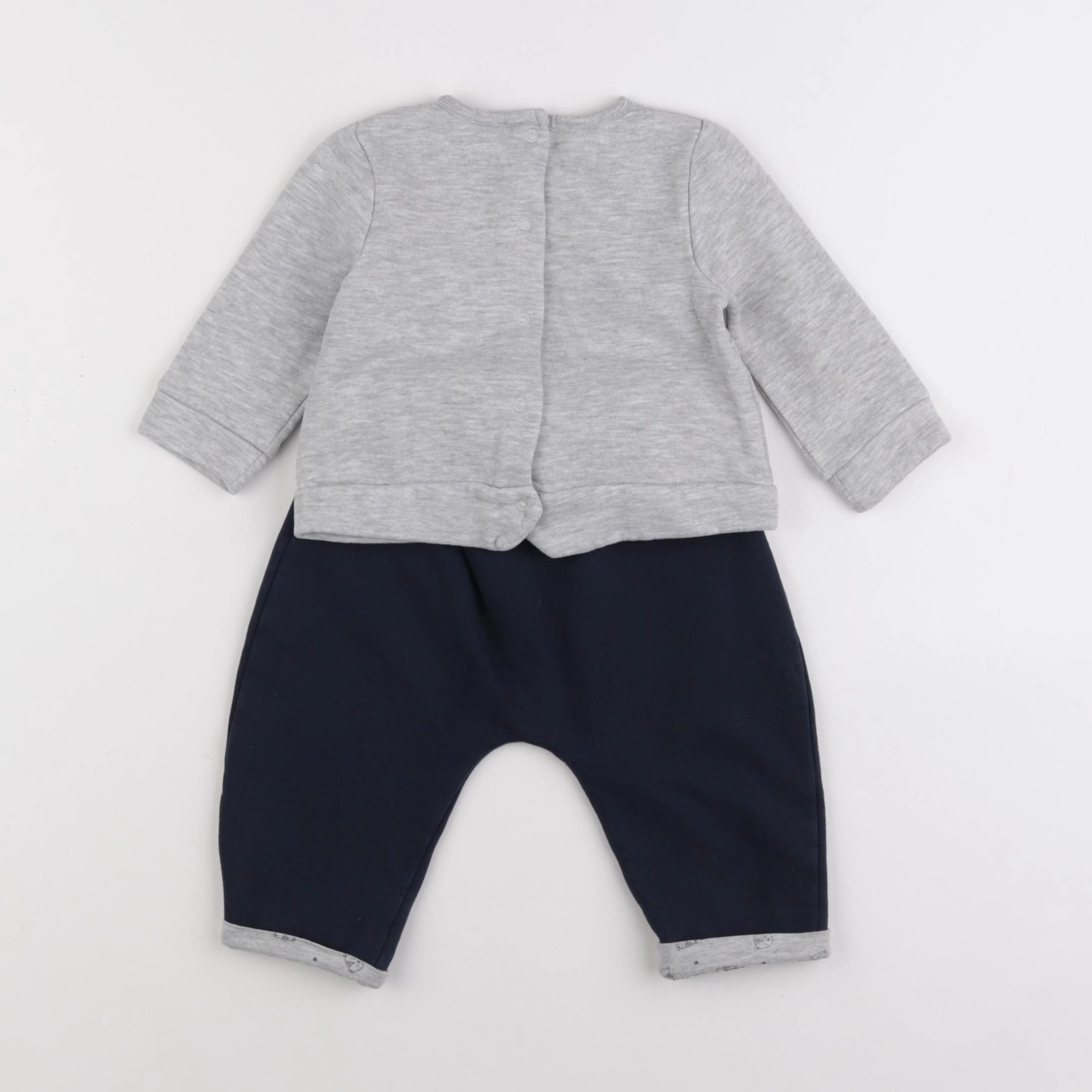 Vertbaudet - ensemble bleu, gris - 9 mois