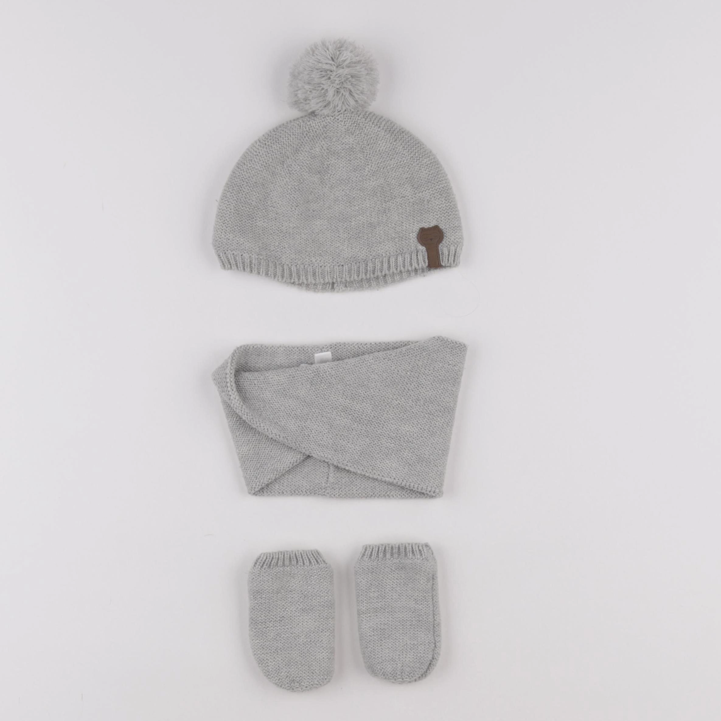 Vertbaudet - ensemble bonnet/moufles/tour de cou argent, gris - 12/18 mois