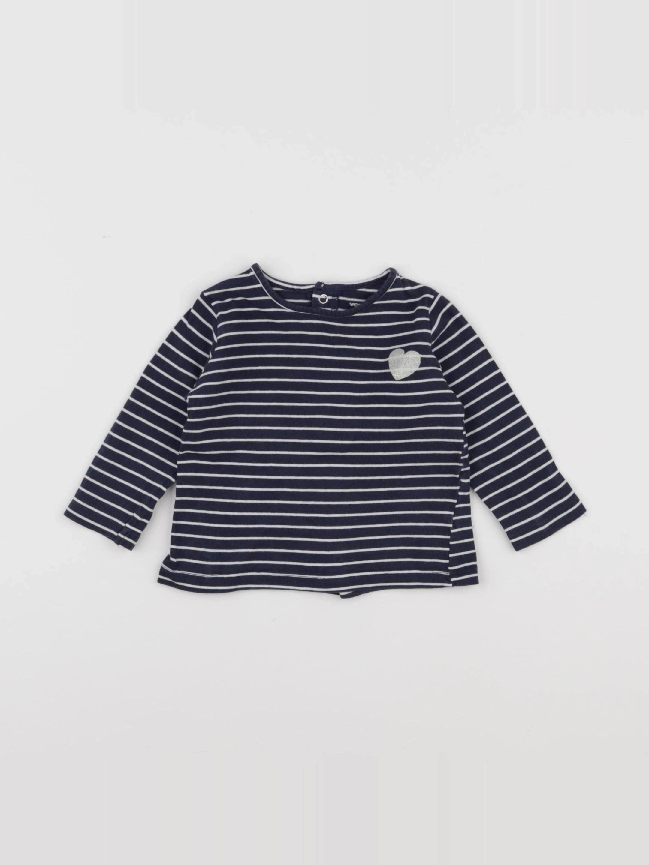 Vertbaudet - tee-shirt blanc, bleu - 6 mois