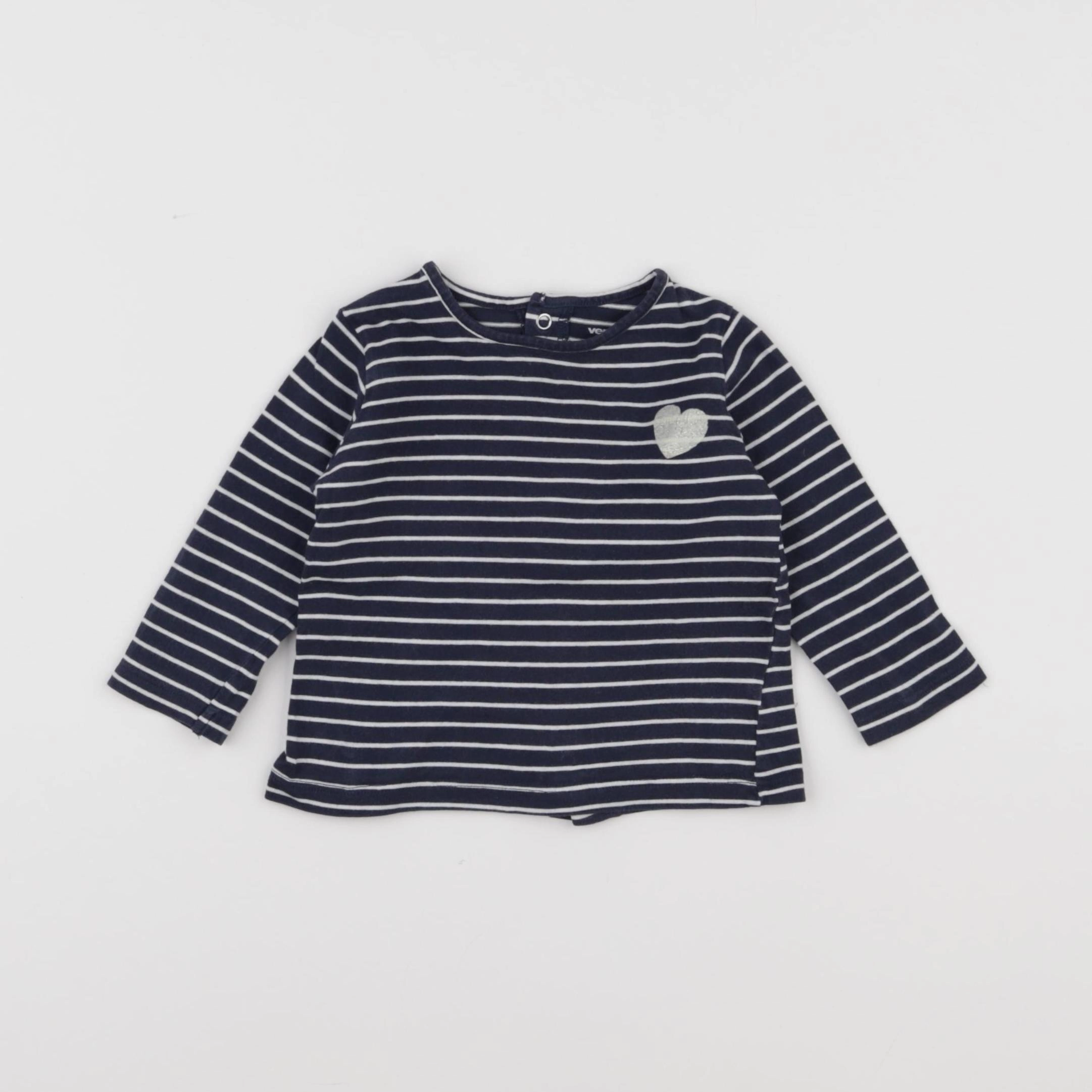 Vertbaudet - tee-shirt blanc, bleu - 6 mois