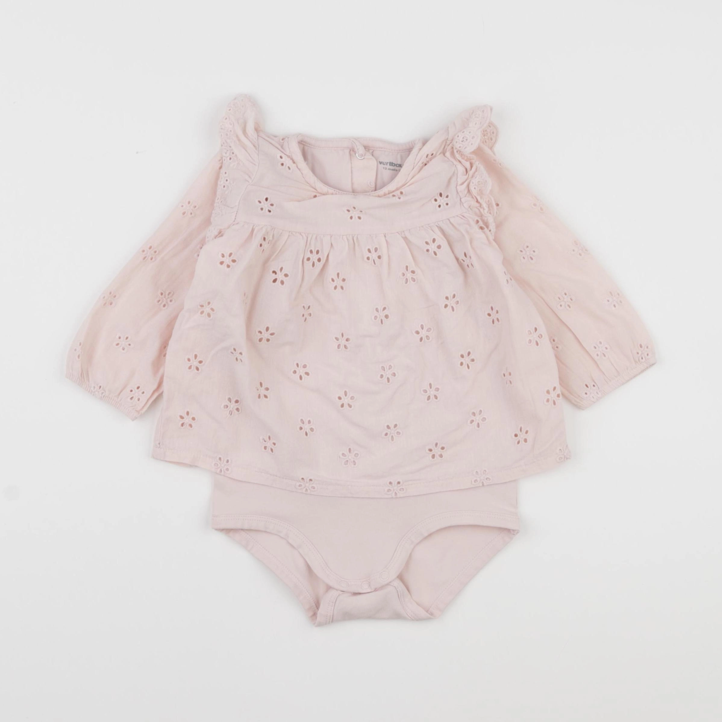 Vertbaudet - body blouse rose - 12 mois