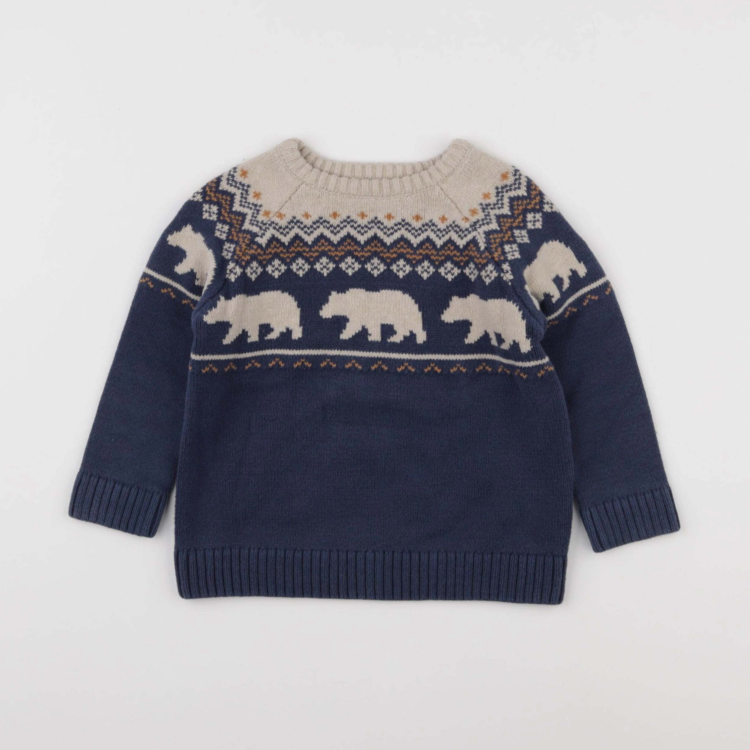 Vertbaudet - pull bleu, beige - 3 ans