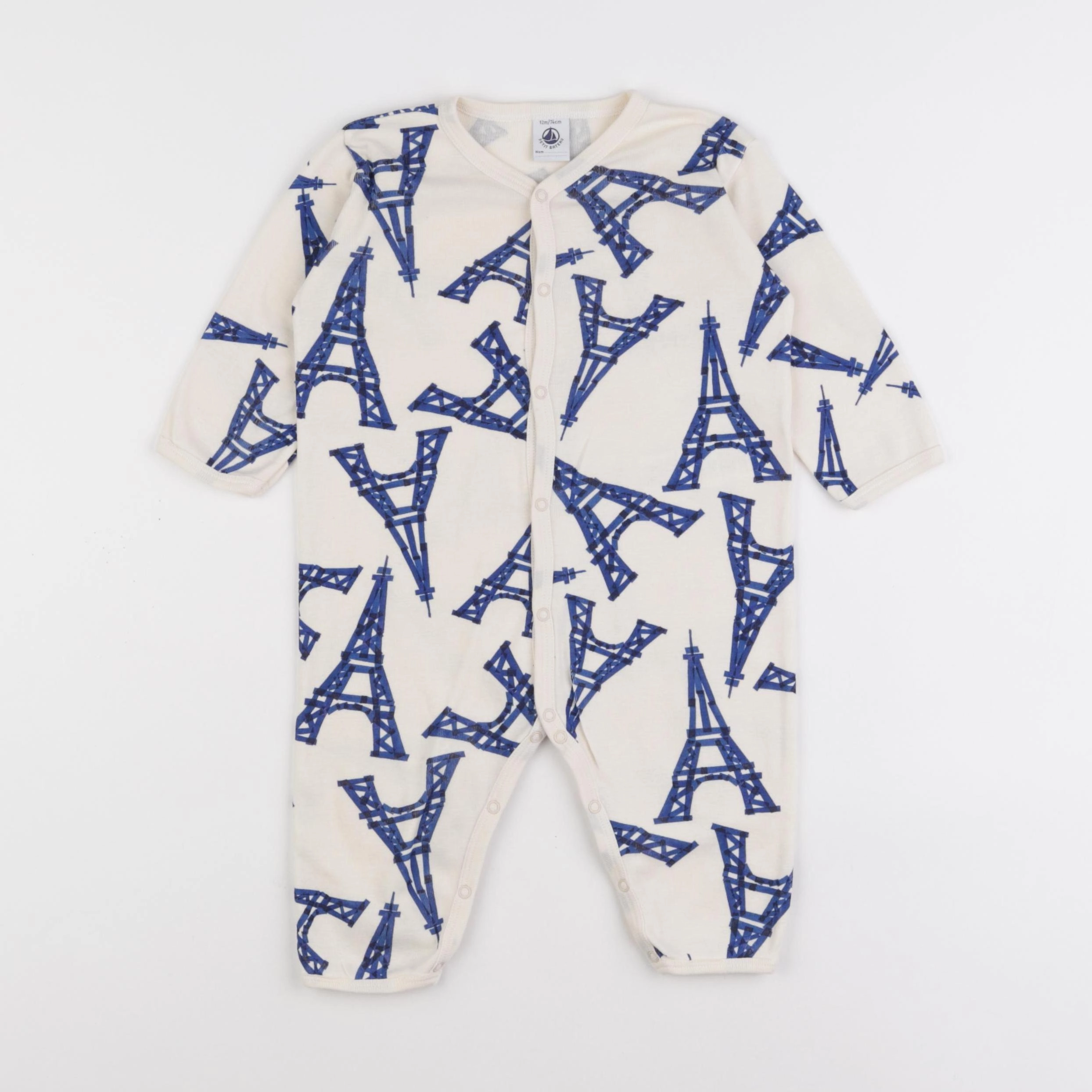 Petit Bateau - pyjama coton blanc, bleu - 12 mois