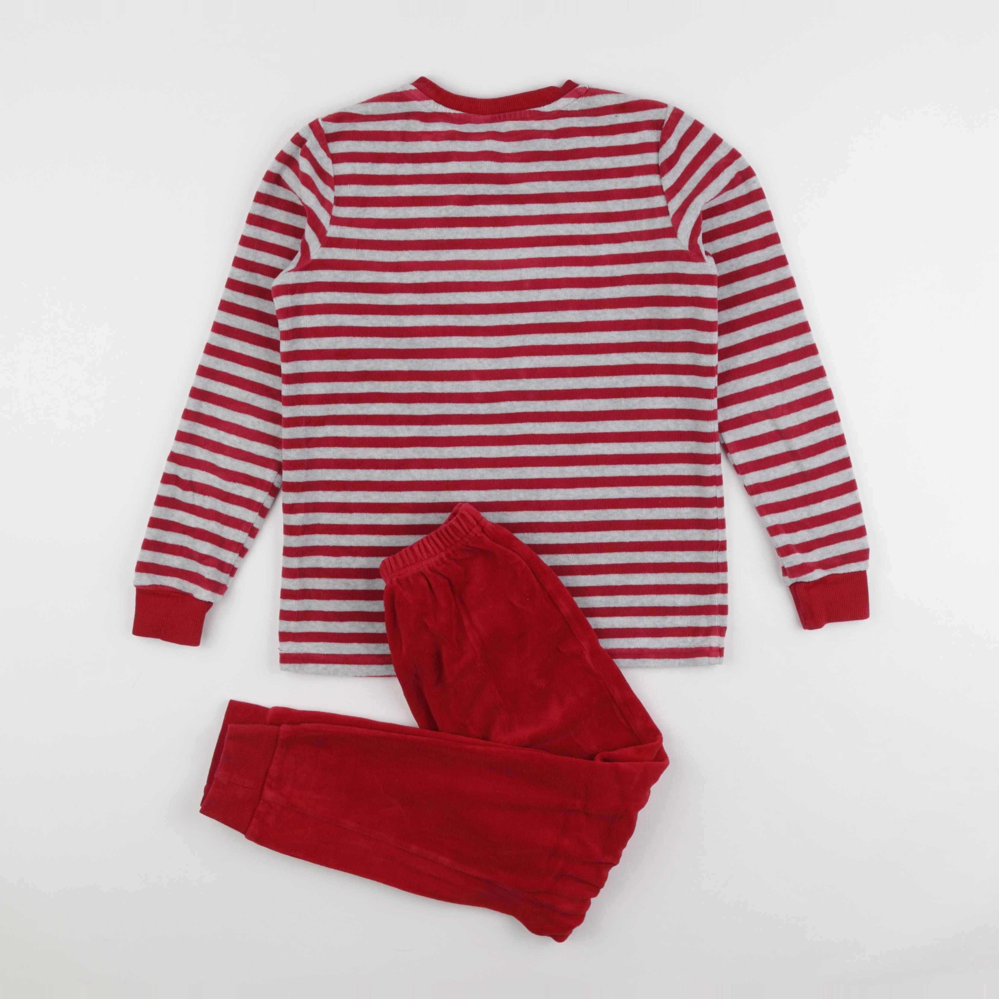 Okaidi - pyjama velours gris, rouge - 10 ans