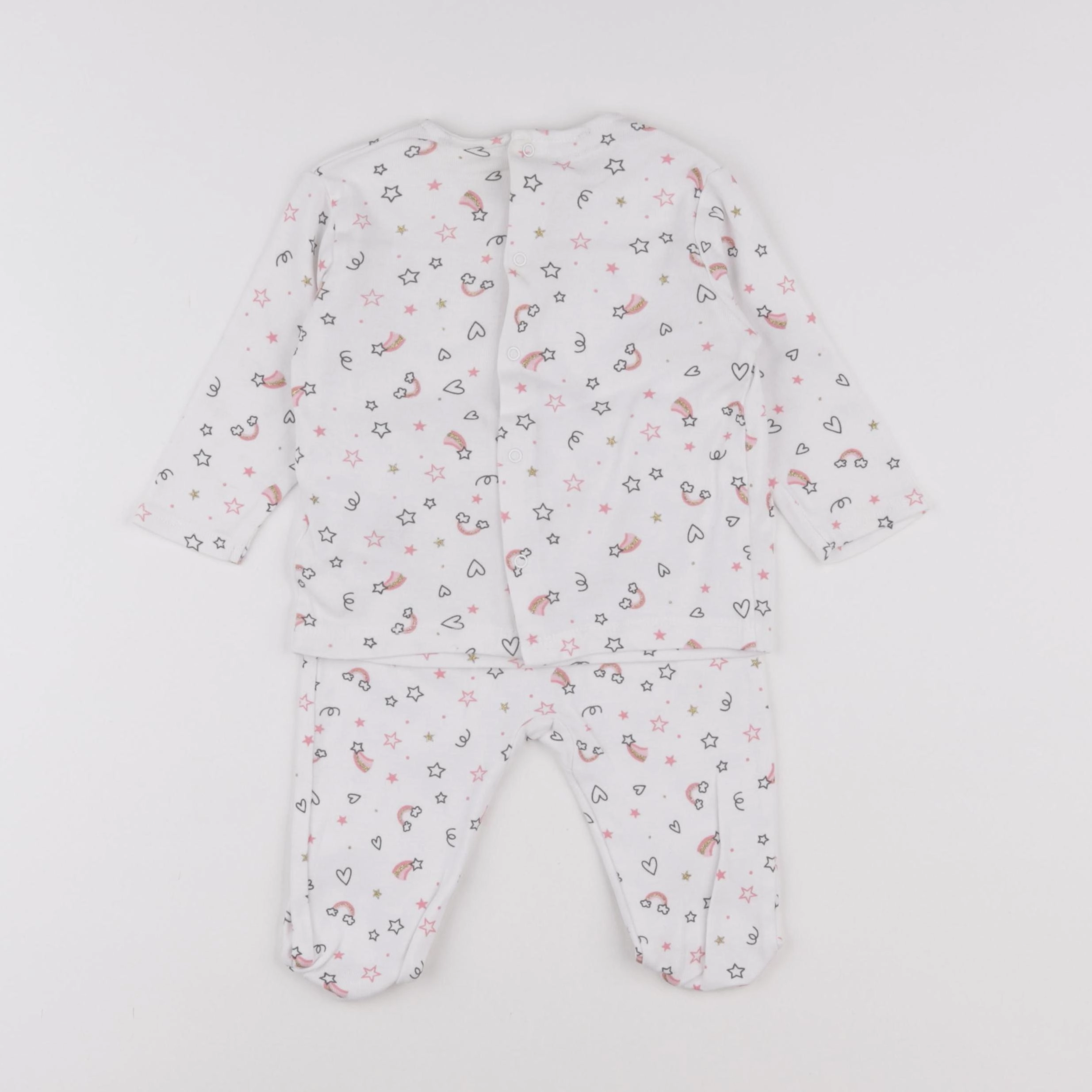 Vertbaudet - pyjama coton blanc, rose - 9 mois