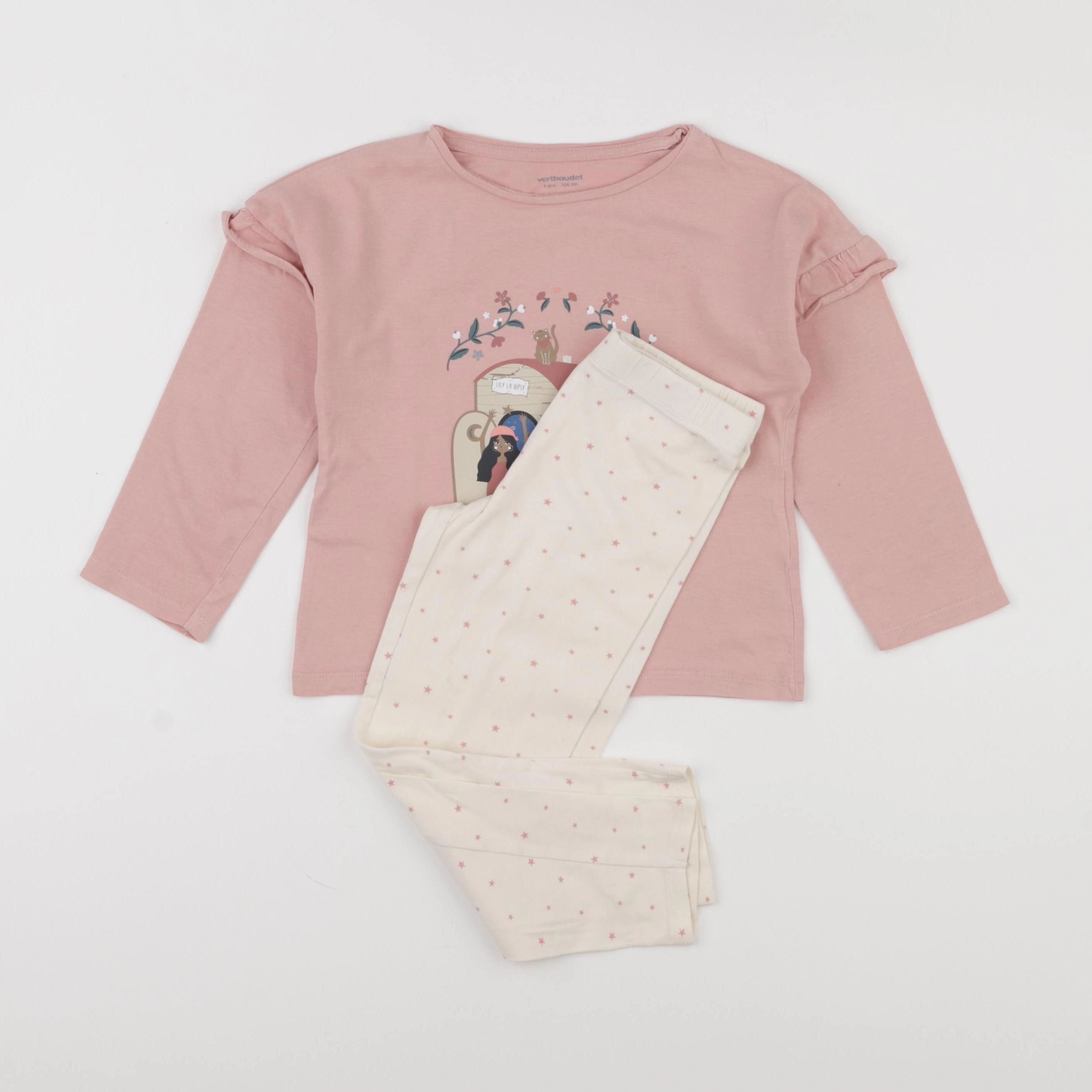 Vertbaudet - pyjama coton blanc, rose - 4 ans