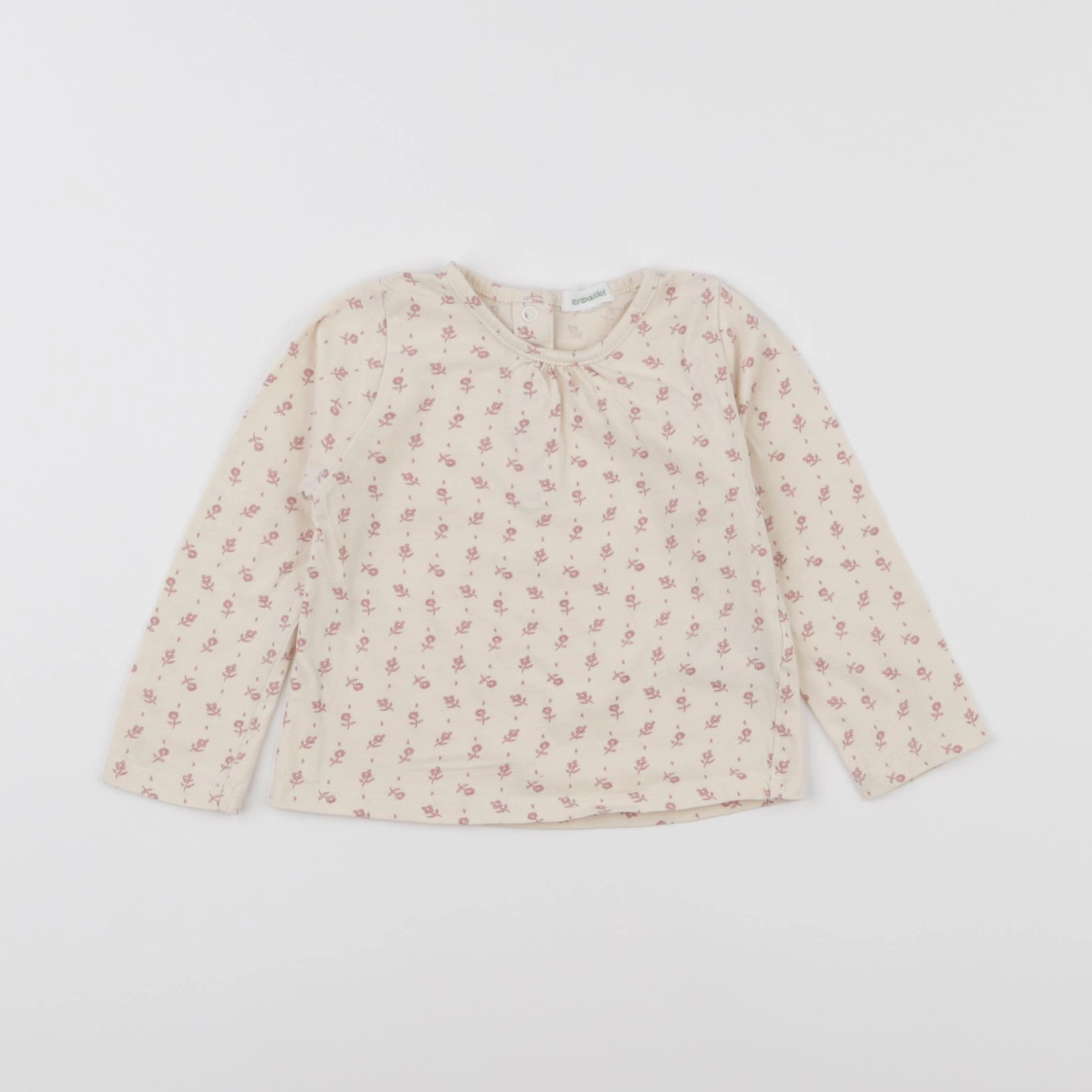 Vertbaudet - tee-shirt beige, rose - 18 mois
