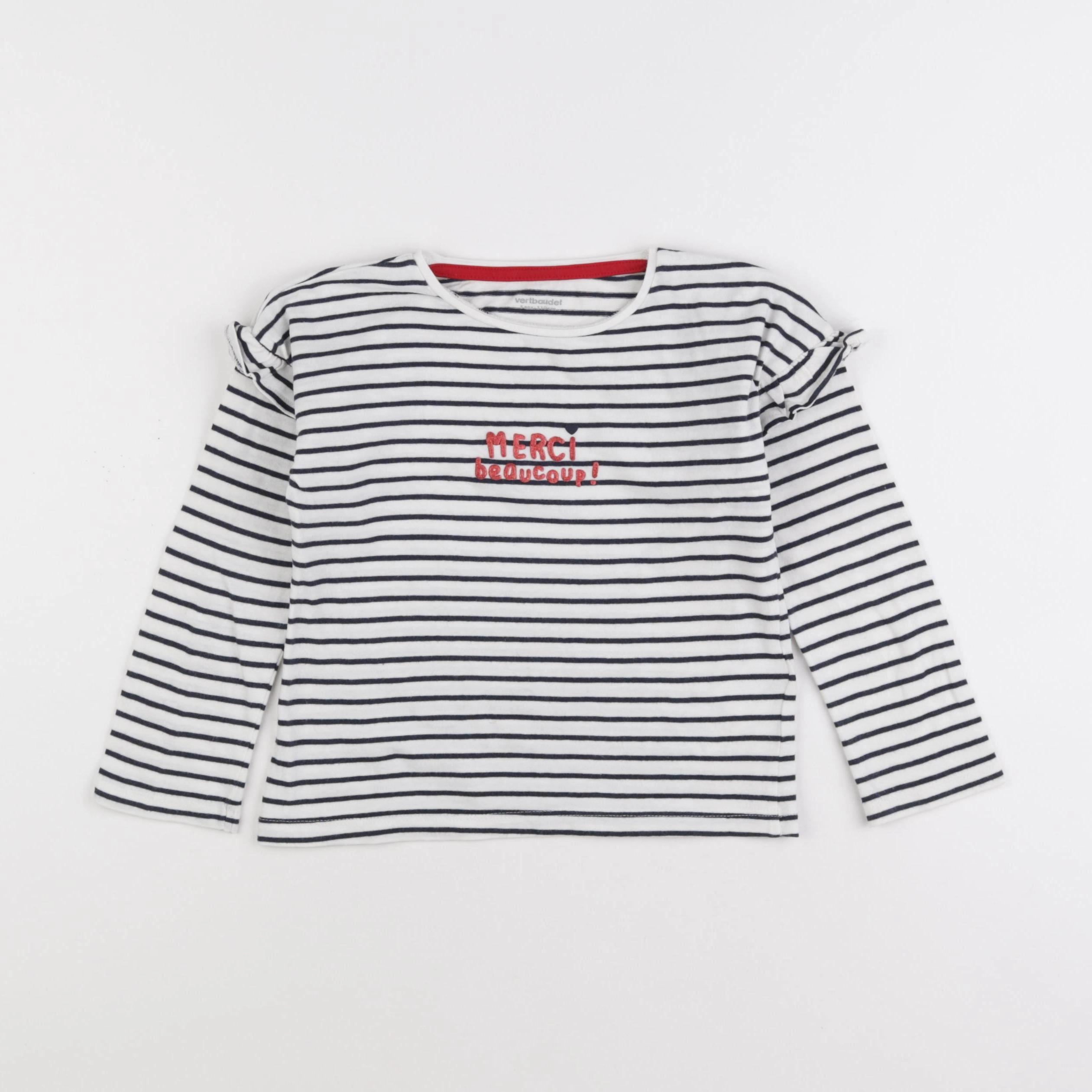 Vertbaudet - tee-shirt blanc, bleu - 5 ans