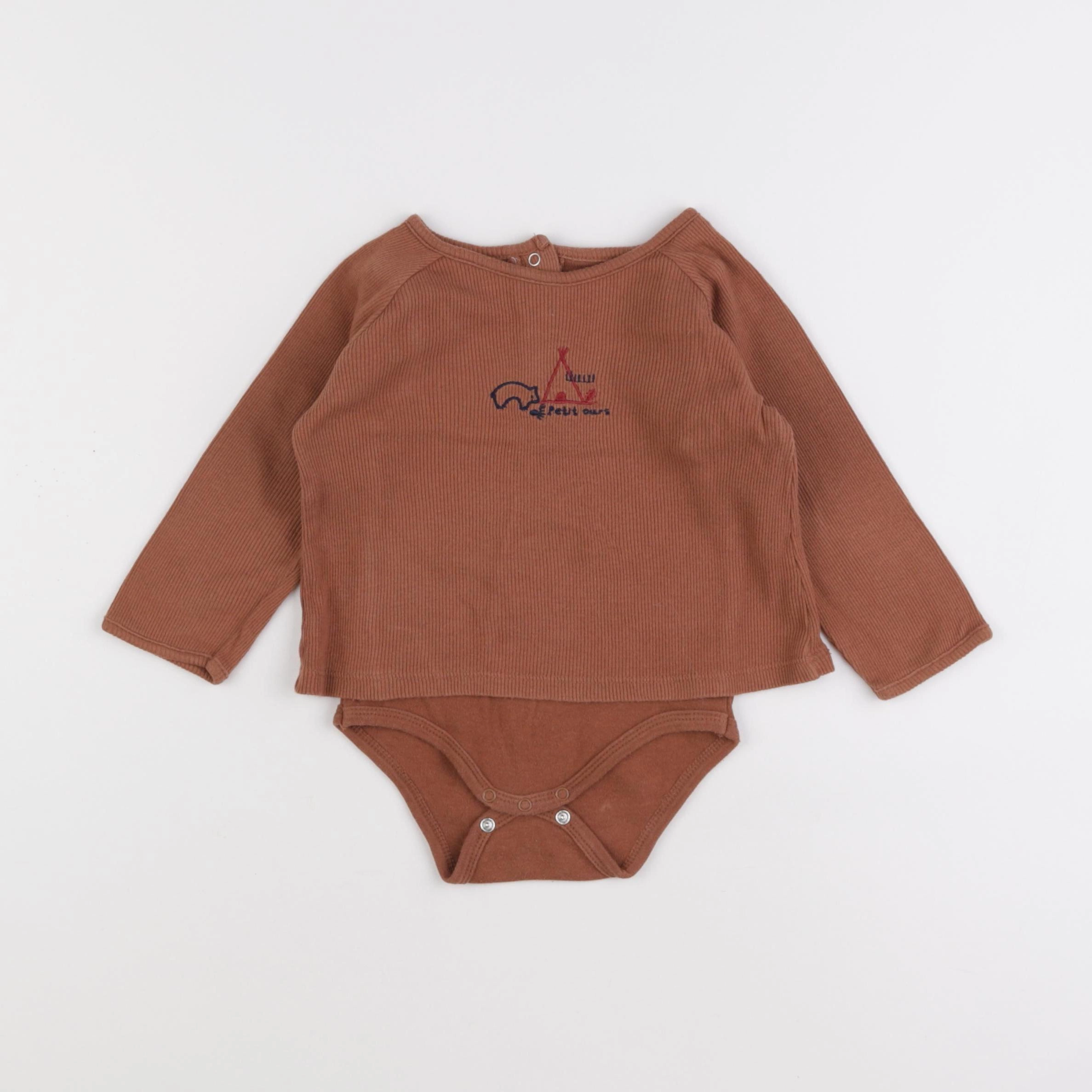 Vertbaudet - body tee-shirt marron - 12 mois