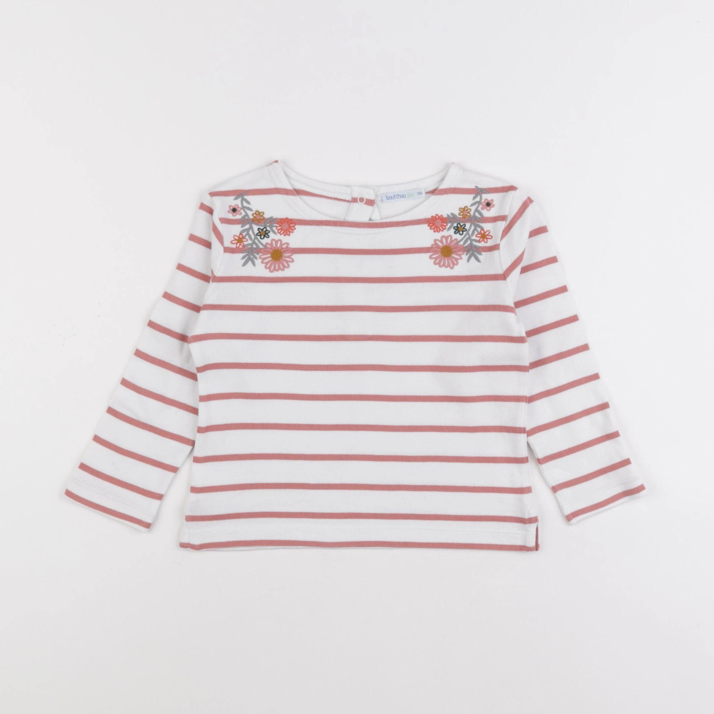 Boutchou - pull blanc, rose - 2 ans