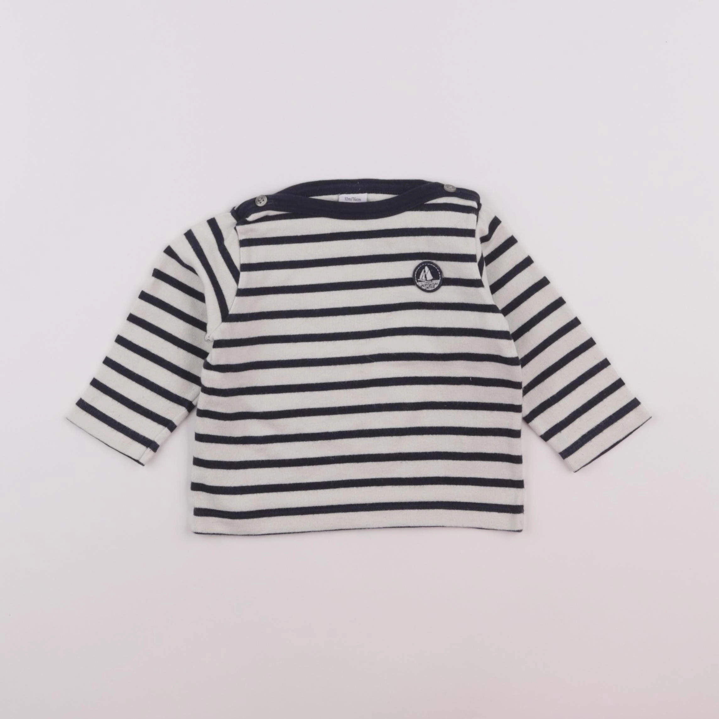 Petit Bateau - tee-shirt blanc, bleu - 12 mois