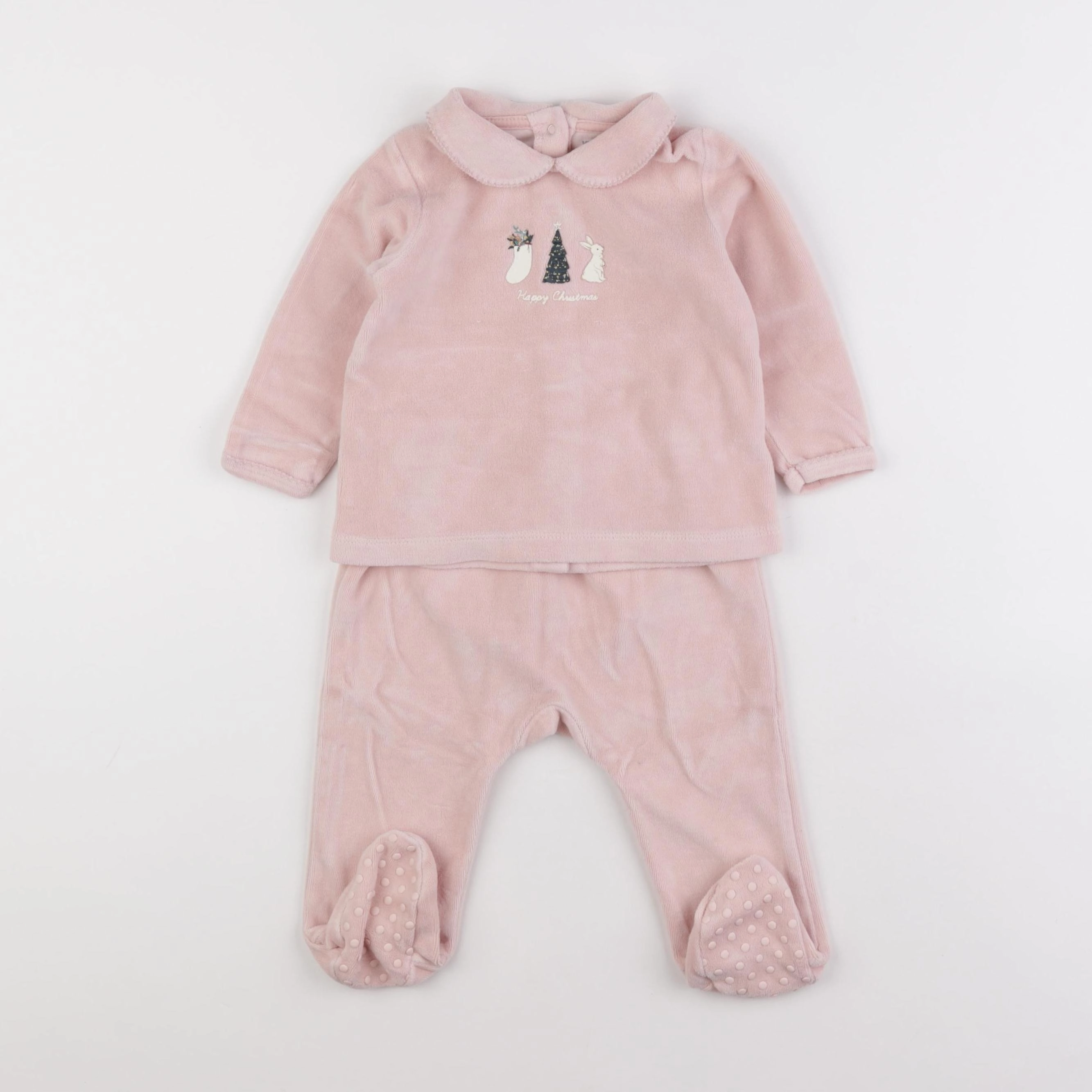 Vertbaudet - pyjama velours rose - 12 mois