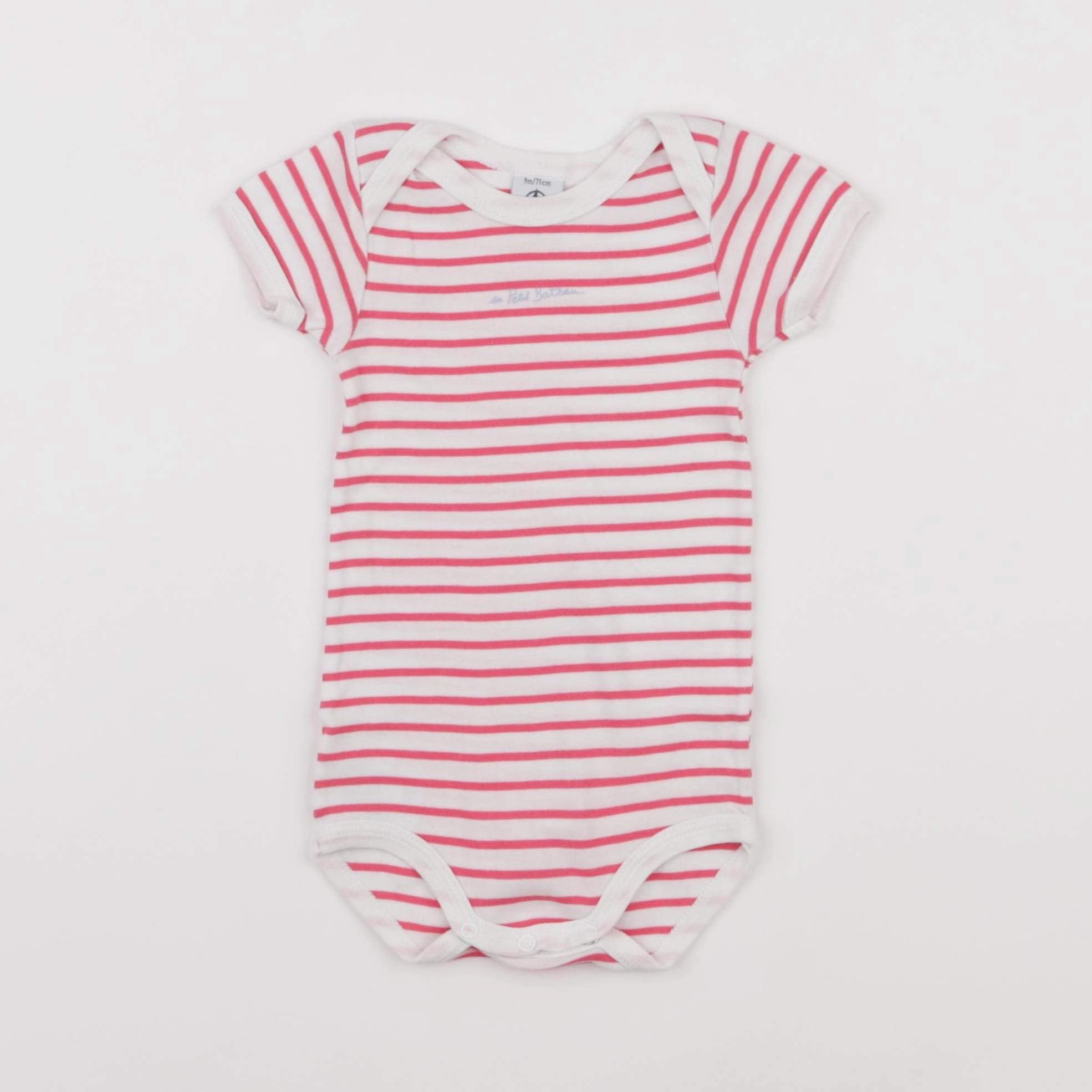 Petit Bateau - body blanc, rose - 9 mois
