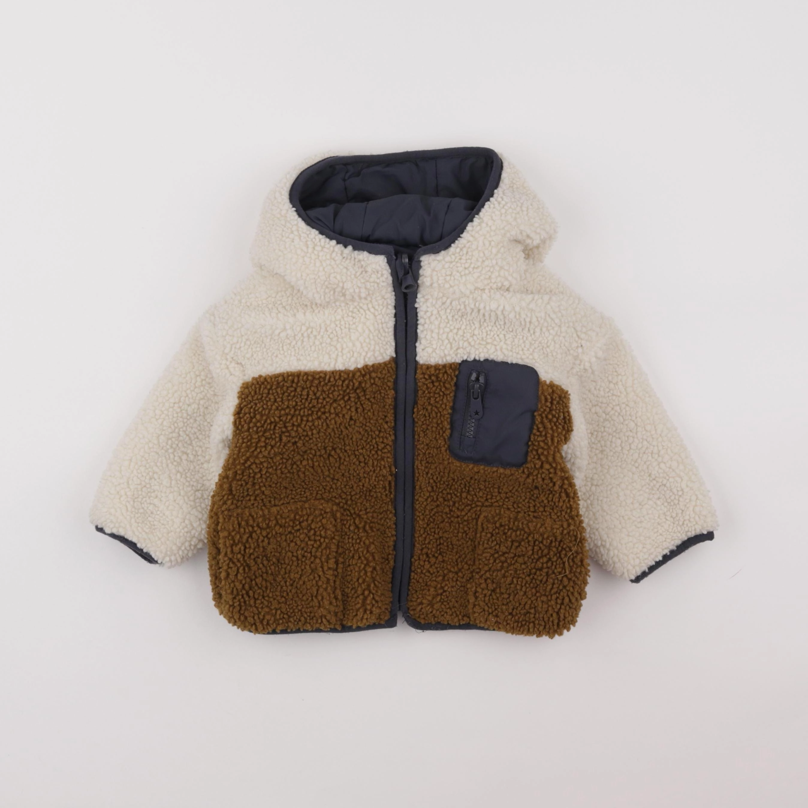 Vertbaudet - doudoune réversible bleu, beige - 9/12 mois