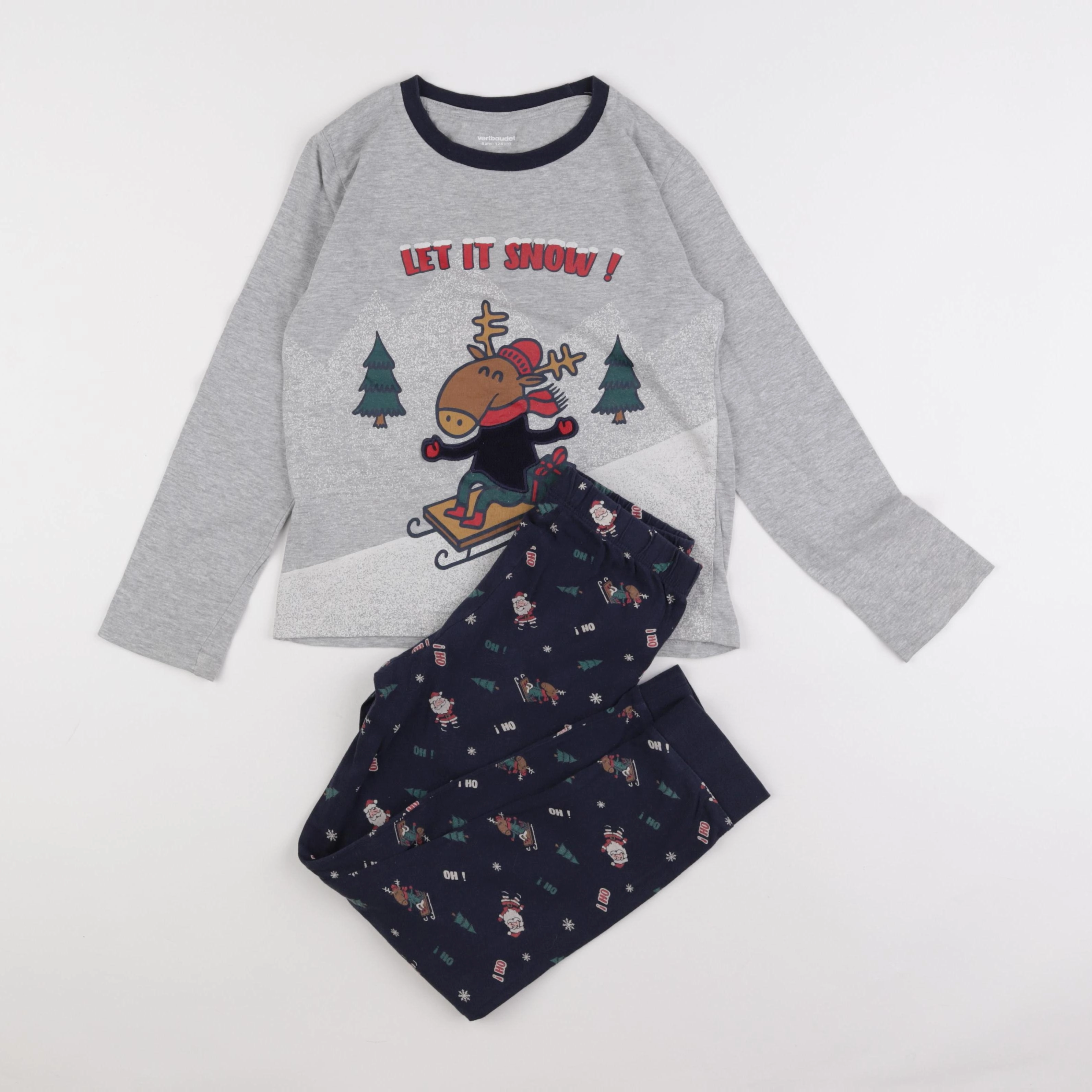 Vertbaudet - pyjama coton bleu, gris - 8 ans