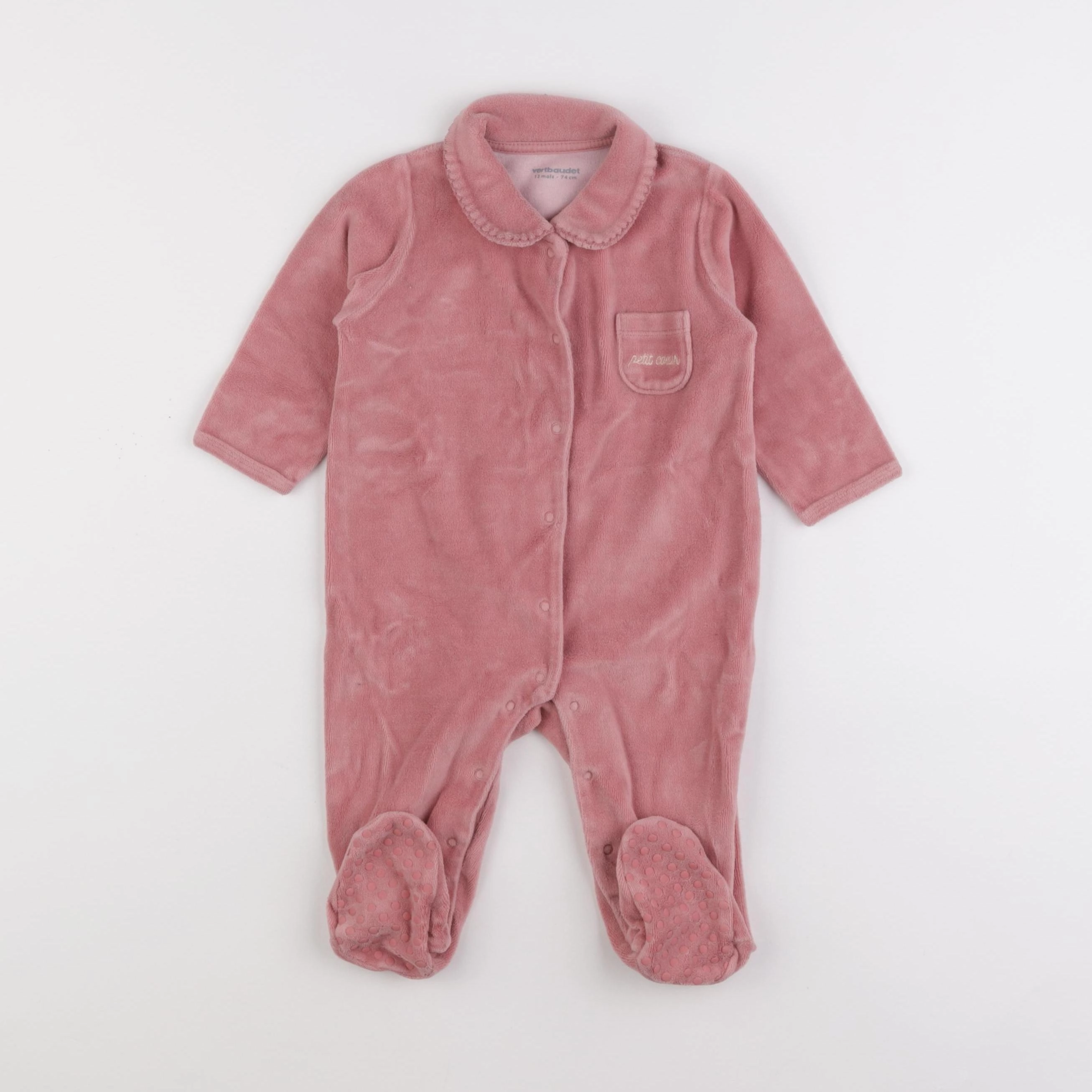 Vertbaudet - pyjama velours rose - 12 mois