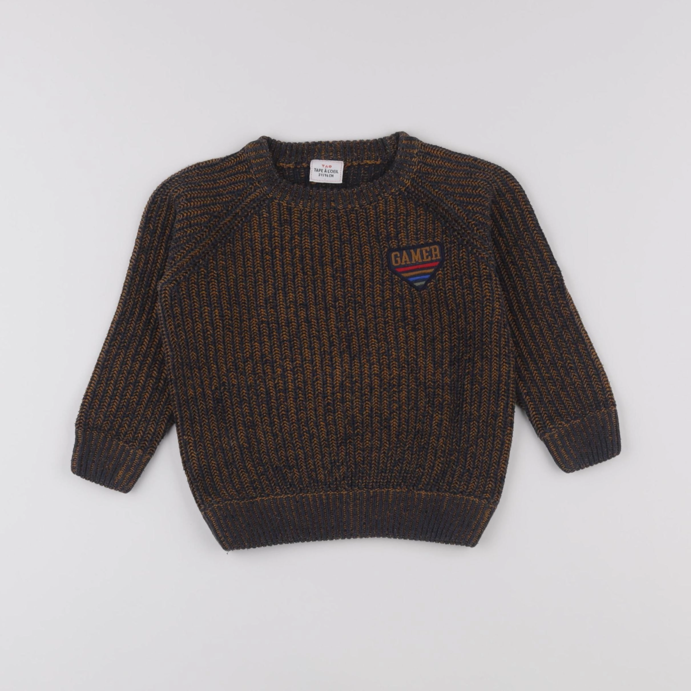 Tape à l'oeil - pull orange, bleu - 3 ans