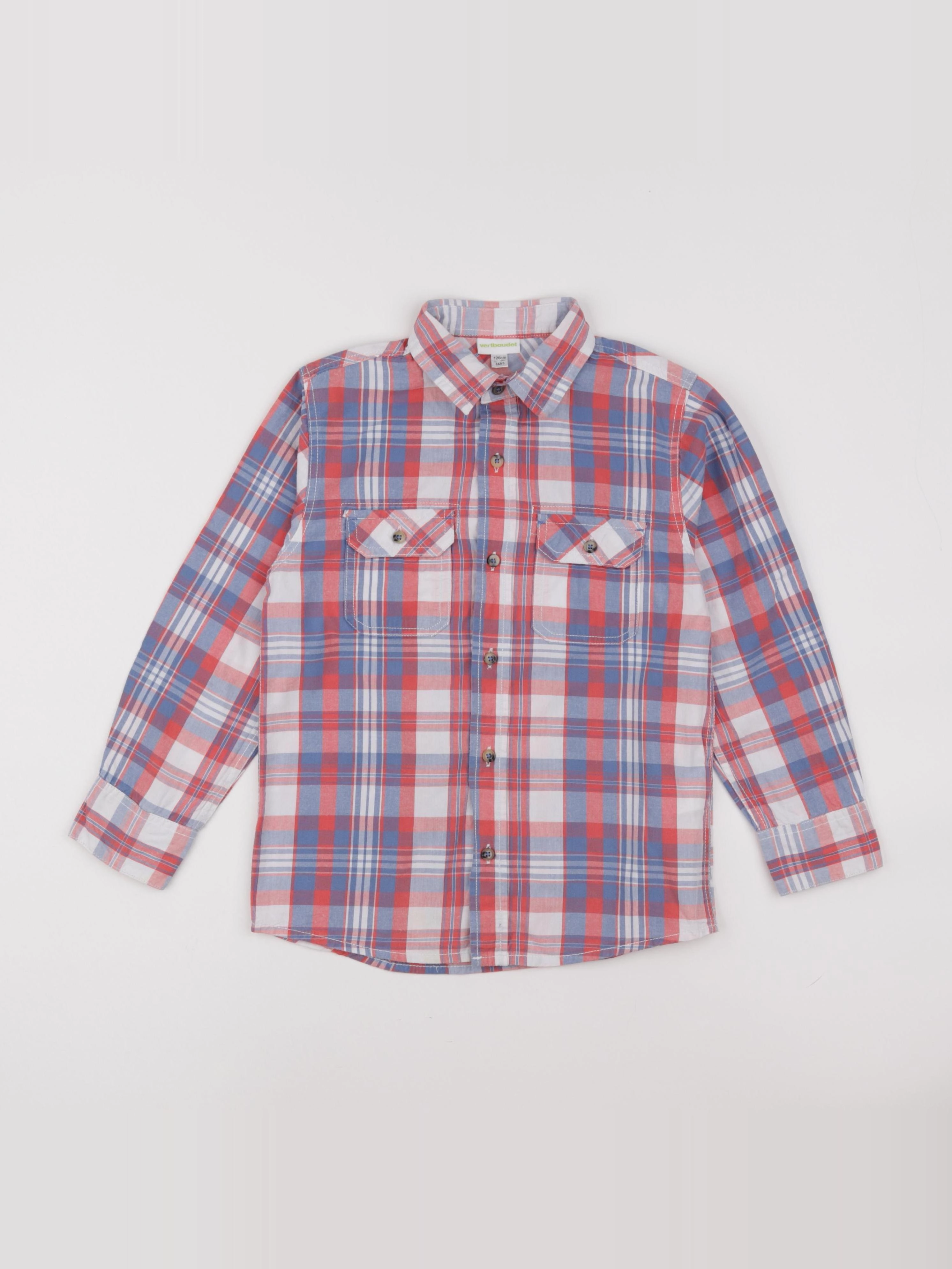 Vertbaudet - chemise blanc, bleu, rouge - 8 ans