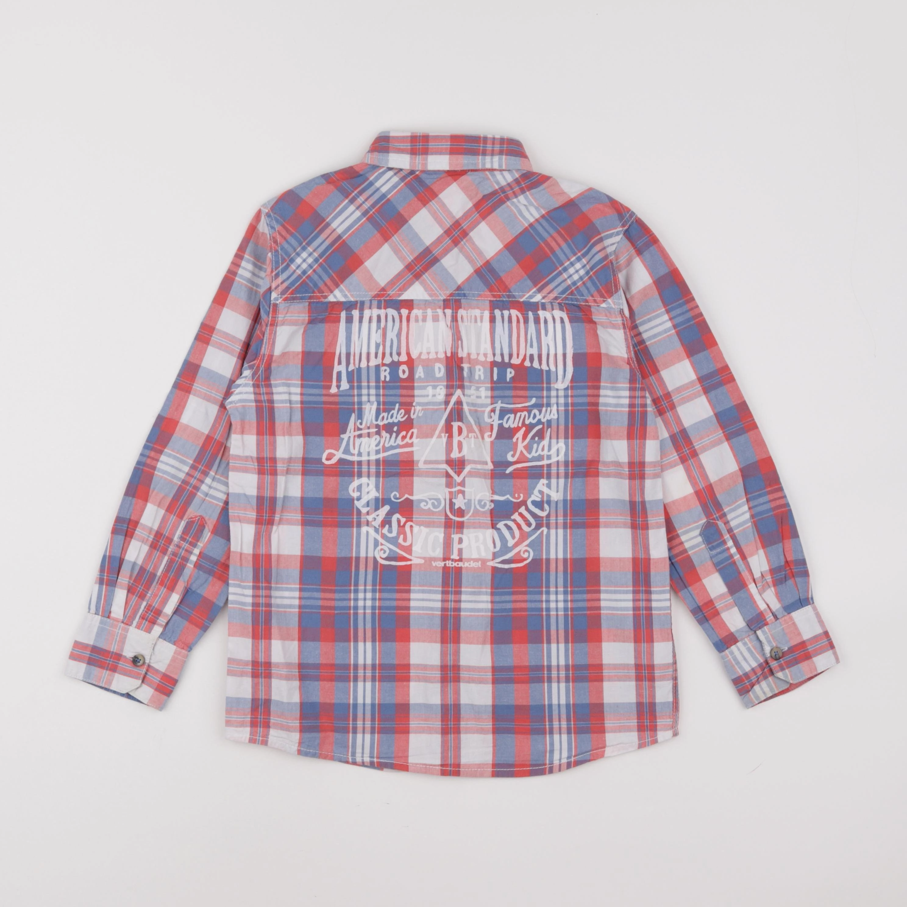 Vertbaudet - chemise blanc, bleu, rouge - 8 ans