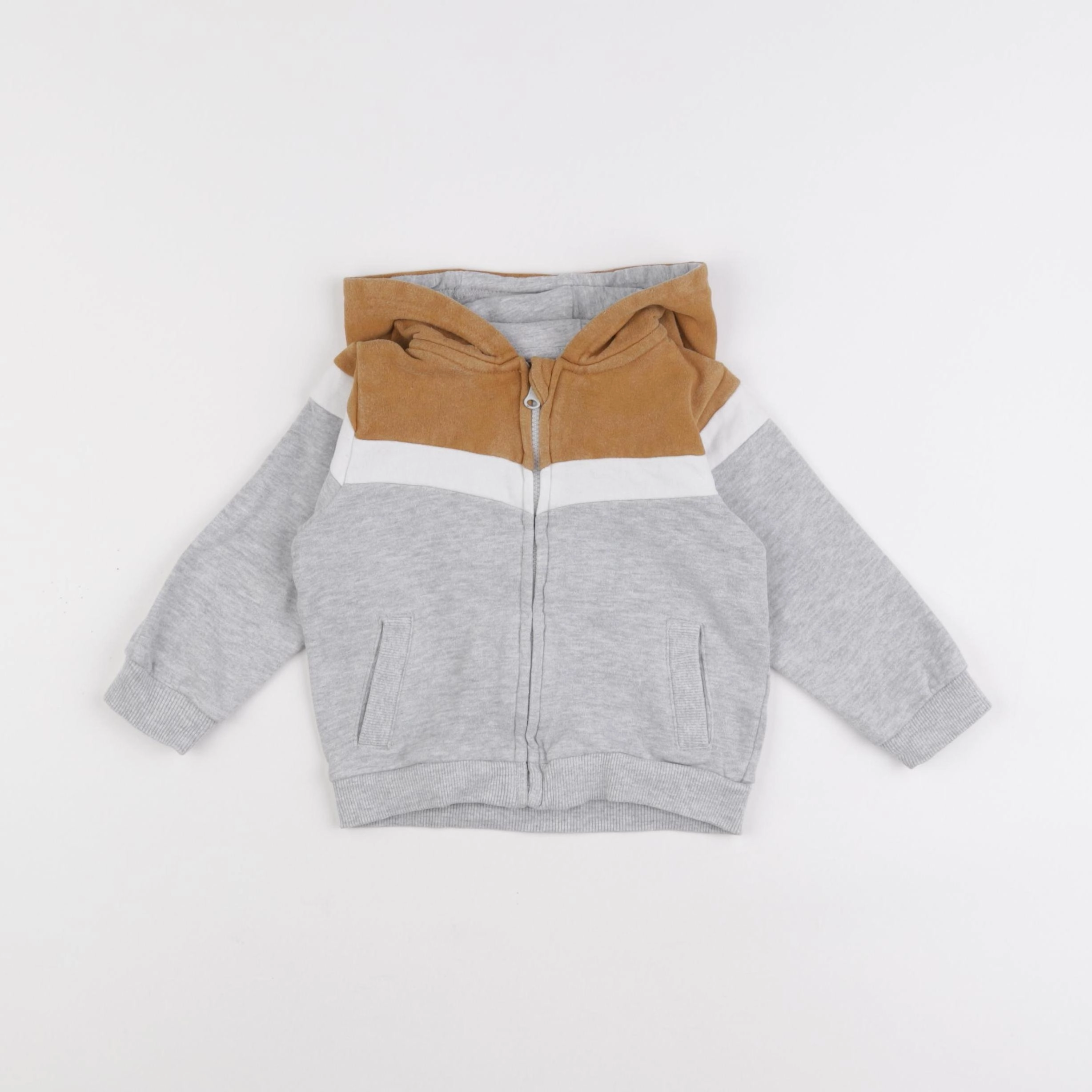Vertbaudet - sweat gris, marron - 18 mois