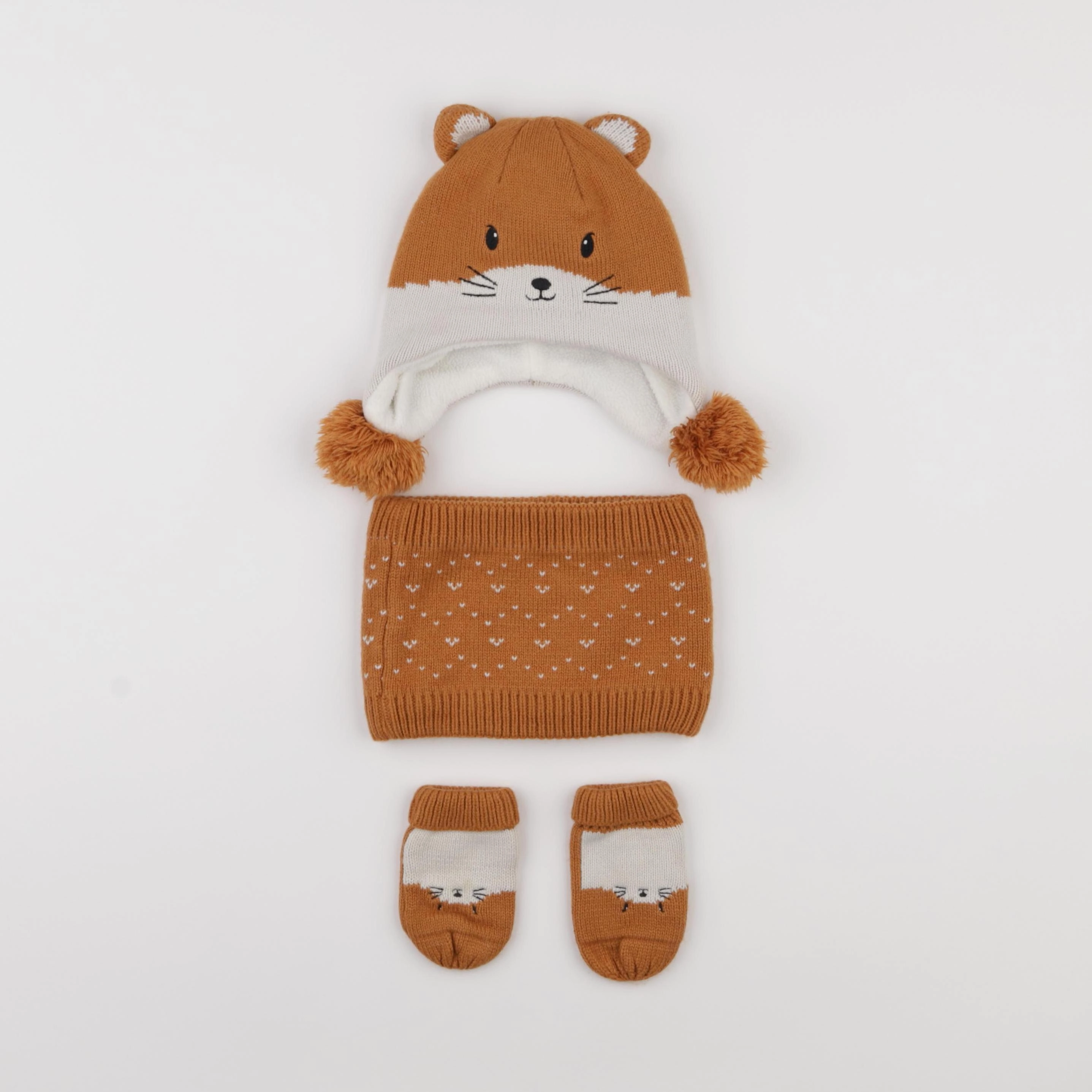 Vertbaudet - ensemble bonnet/moufles/tour de cou marron - 12/18 mois