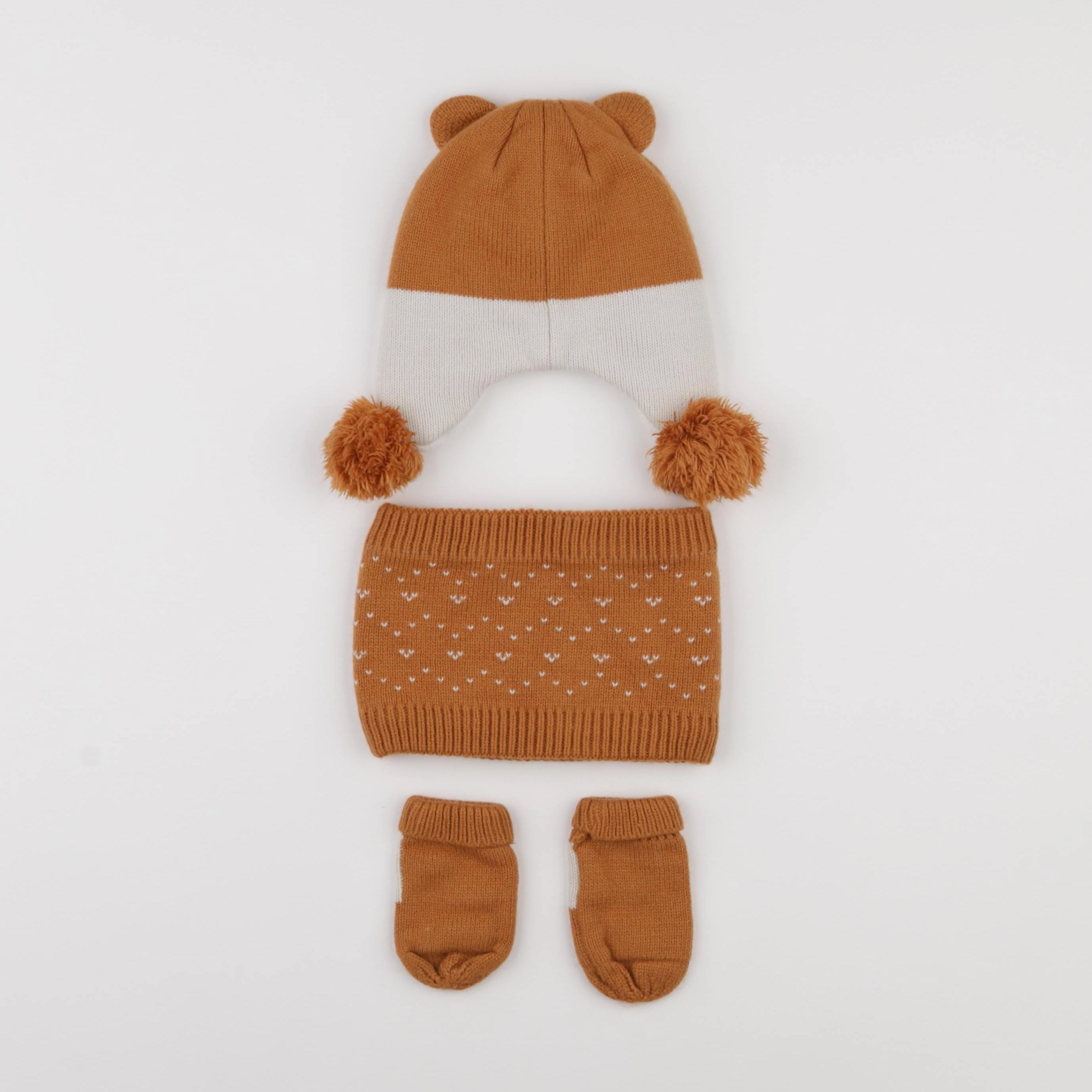 Vertbaudet - ensemble bonnet/moufles/tour de cou marron - 12/18 mois