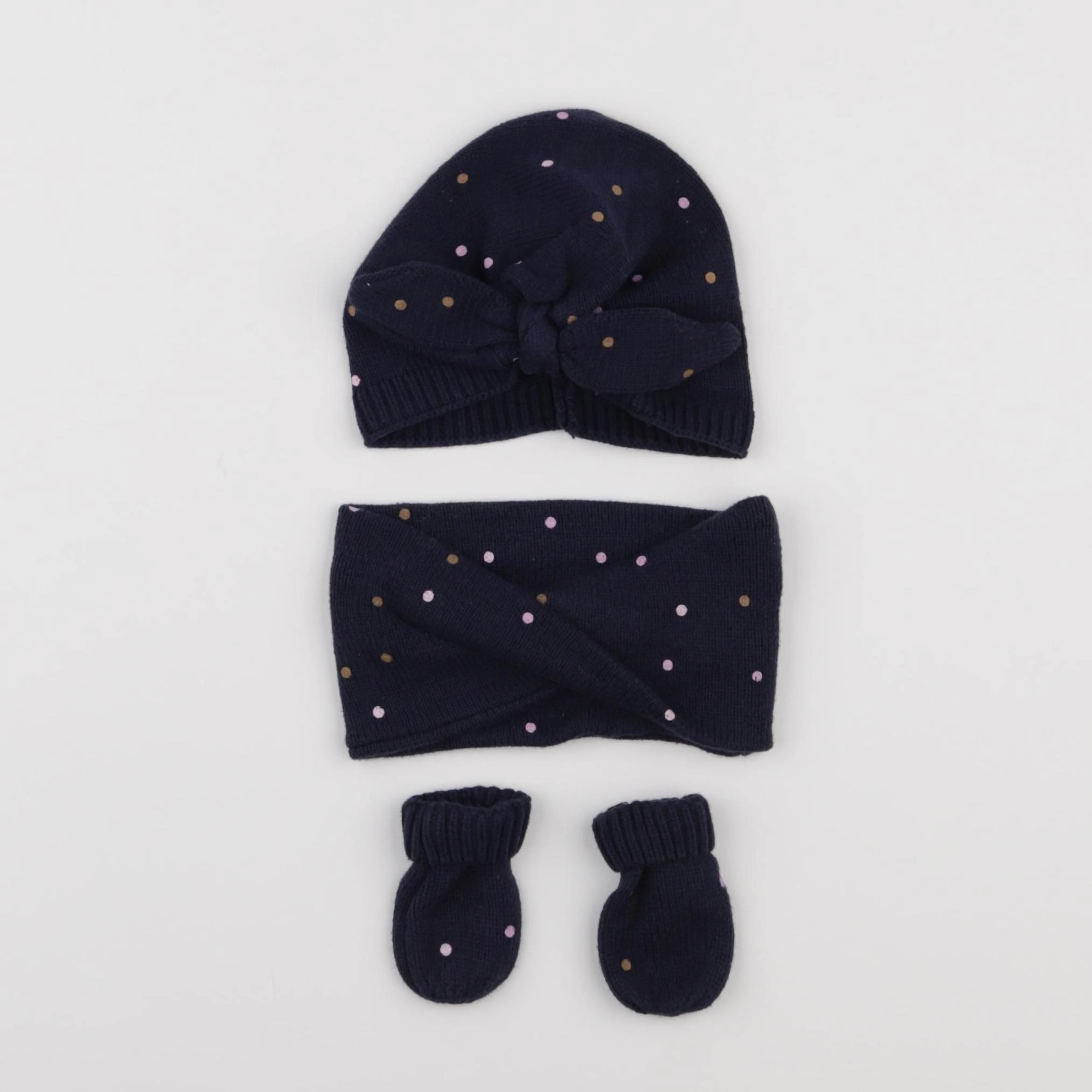 Vertbaudet - ensemble bonnet/moufles/tour de cou bleu - 3/6 mois