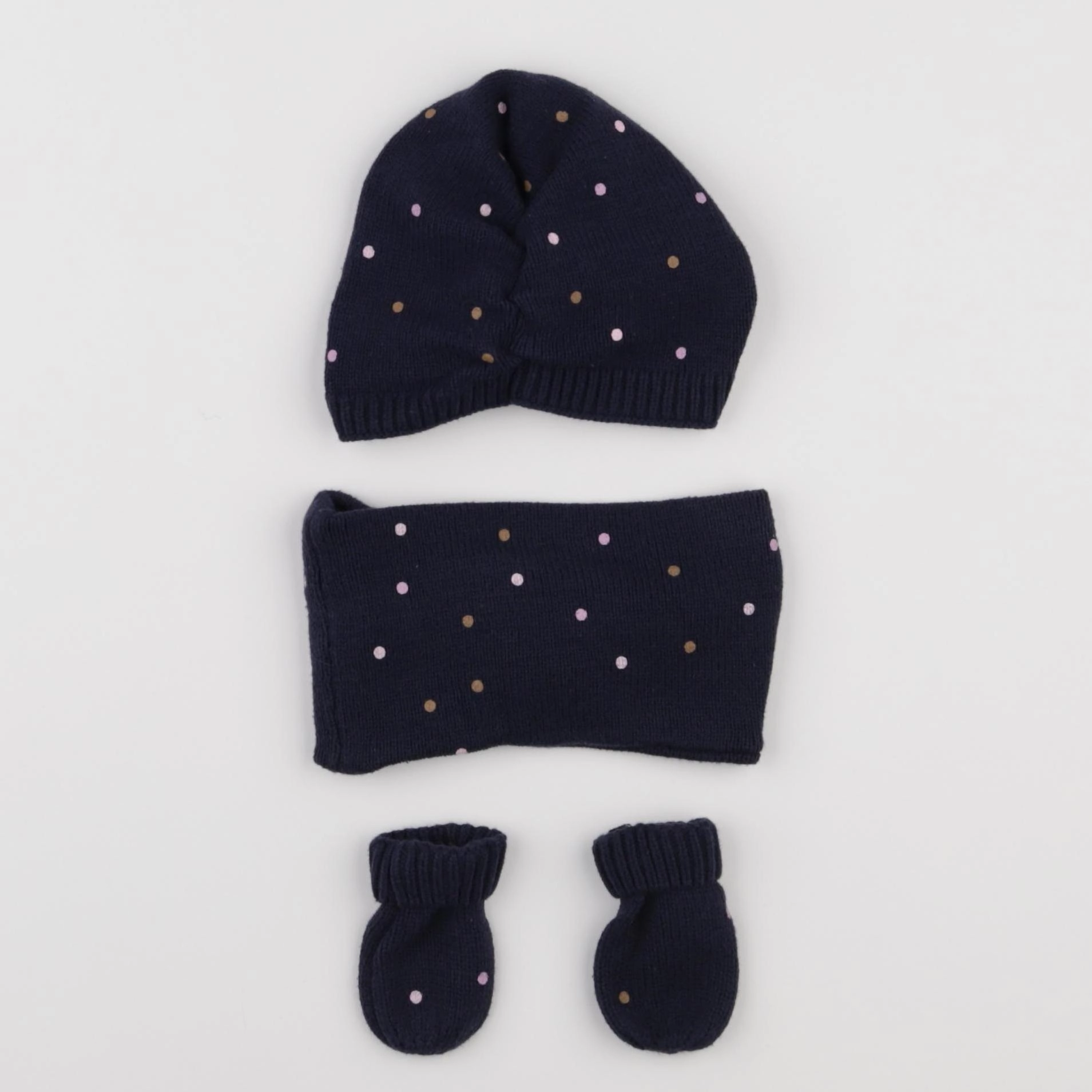 Vertbaudet - ensemble bonnet/moufles/tour de cou bleu - 3/6 mois