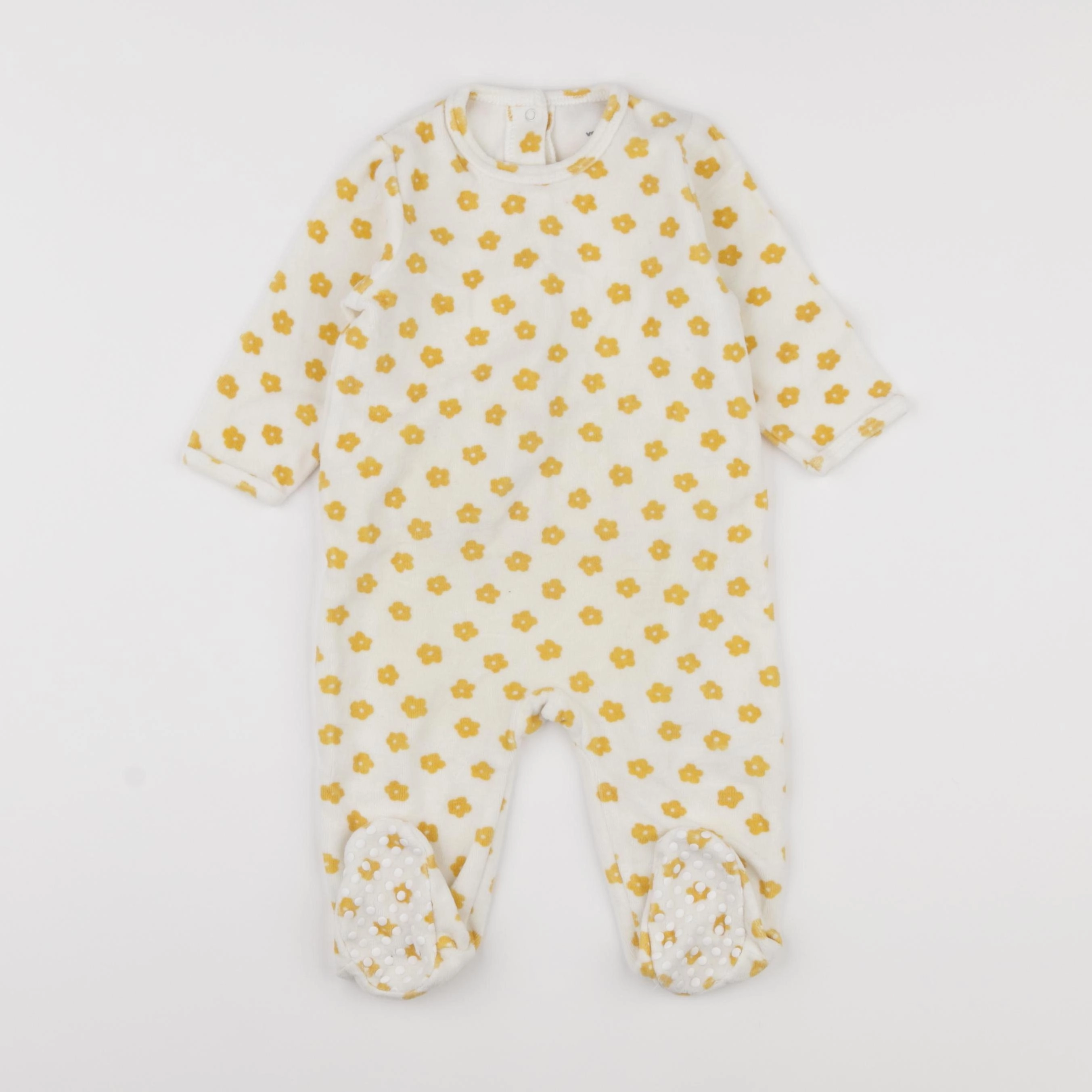 Vertbaudet - pyjama velours jaune, blanc - 12 mois